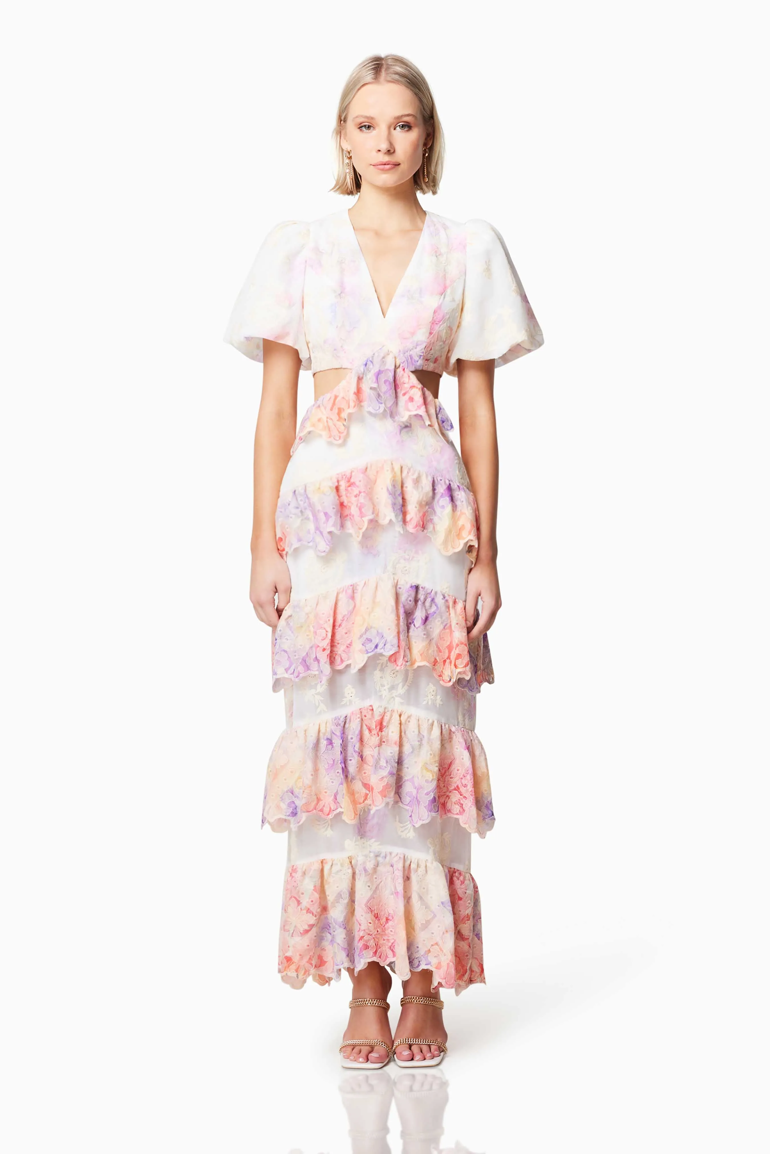 Riviera Waist Cut-Out Maxi Dress In Pink sold by Elliatt