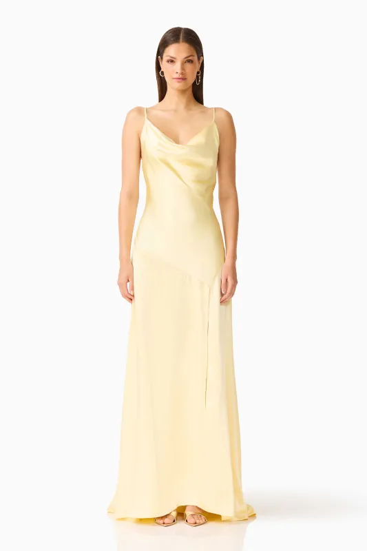Clementine Cowl Neck Gown in Butter Yellow made by Elliatt