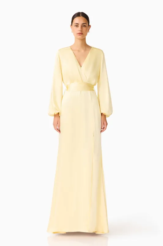 Kai Long Sleeve Maxi Dress in Butter Yellow made by Elliatt