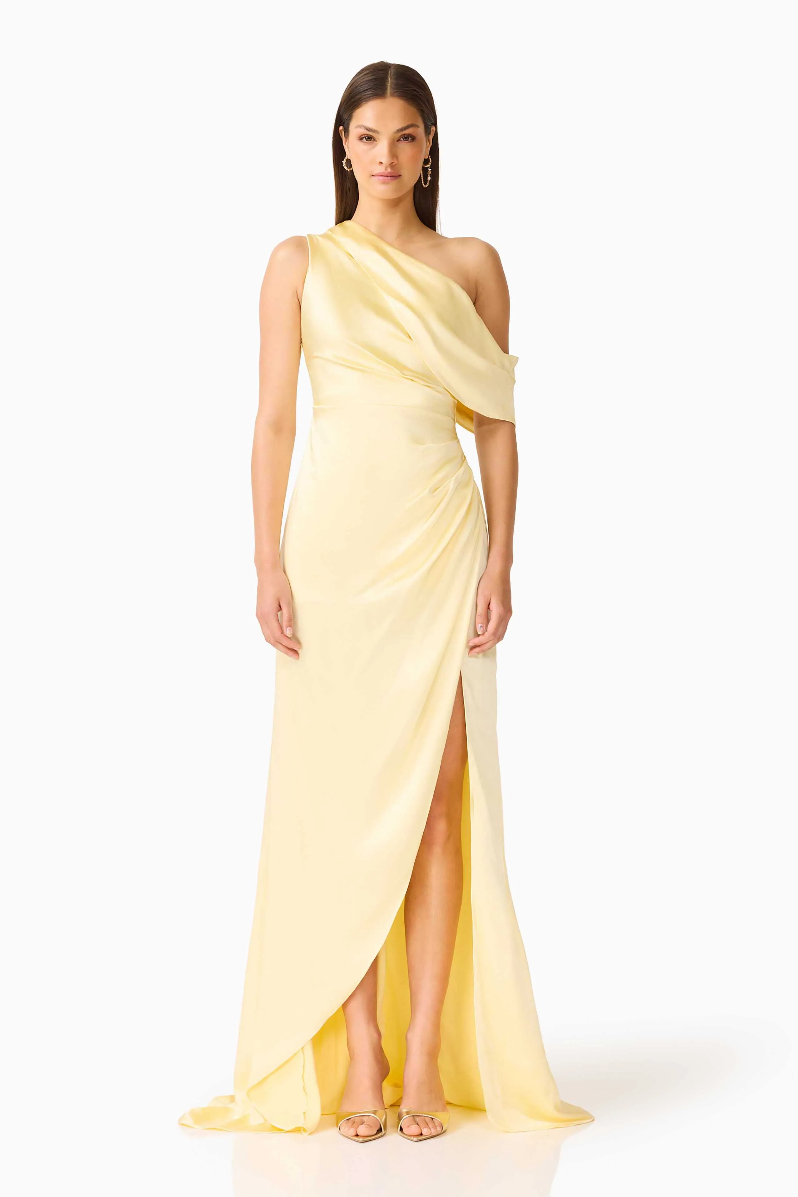 Isadora Off The Shoulder Gown in Butter Yellow sold by Elliatt