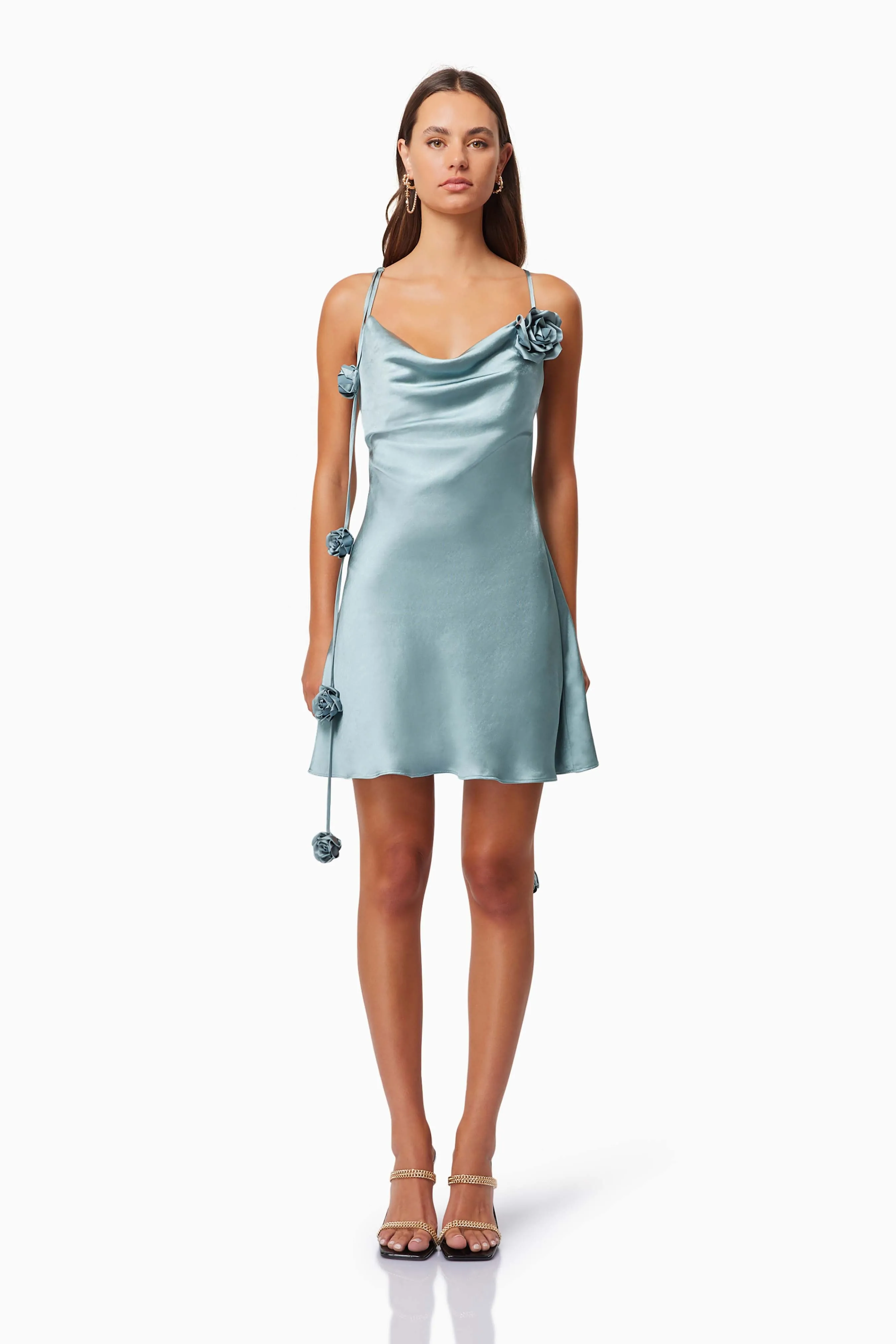 Zinnia Cowl Neck Party Mini Dress In Blue sold by Elliatt