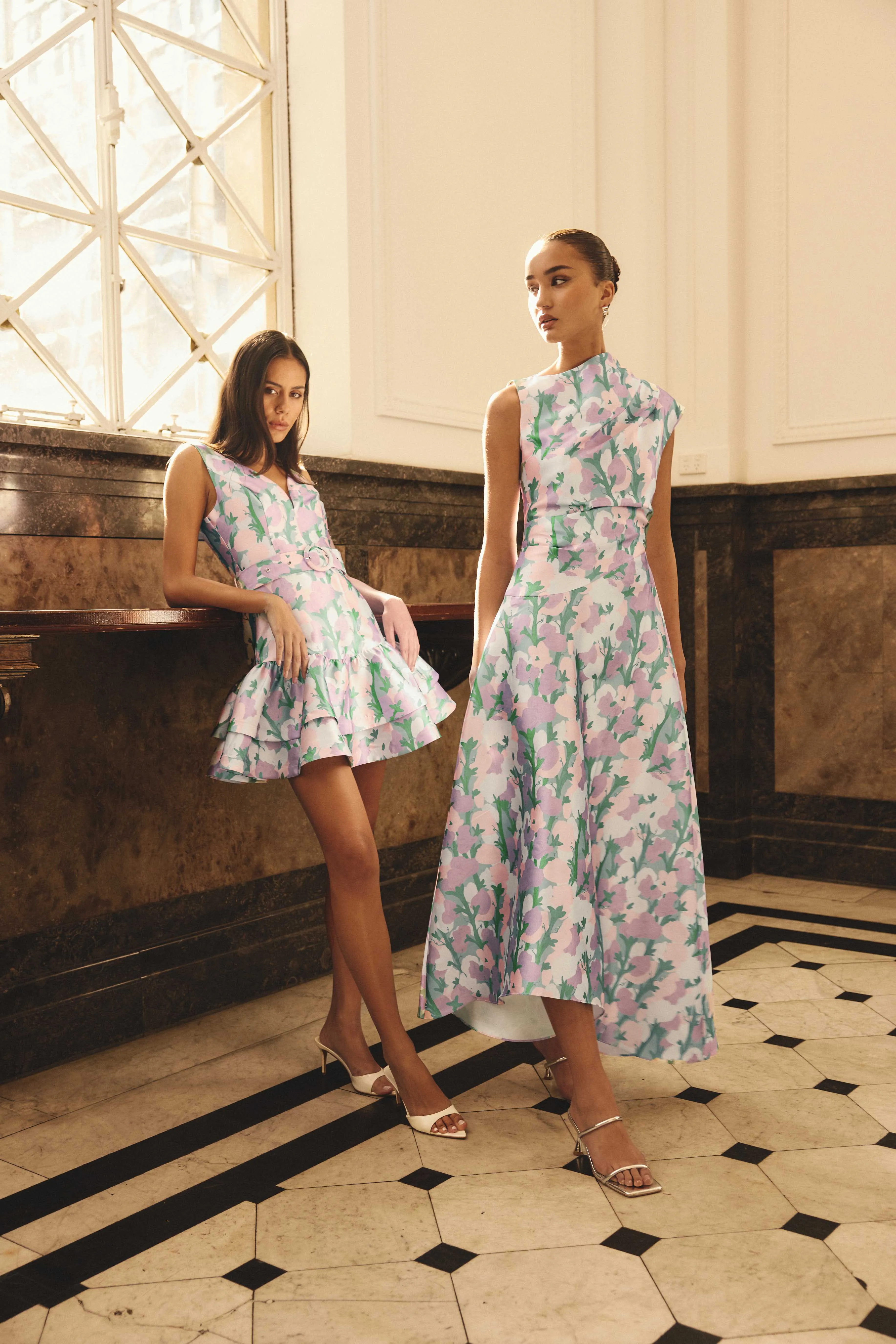 Lavina Asymmetrical Gown in Green & Purple Floral sold by Elliatt product image thumbnail 2