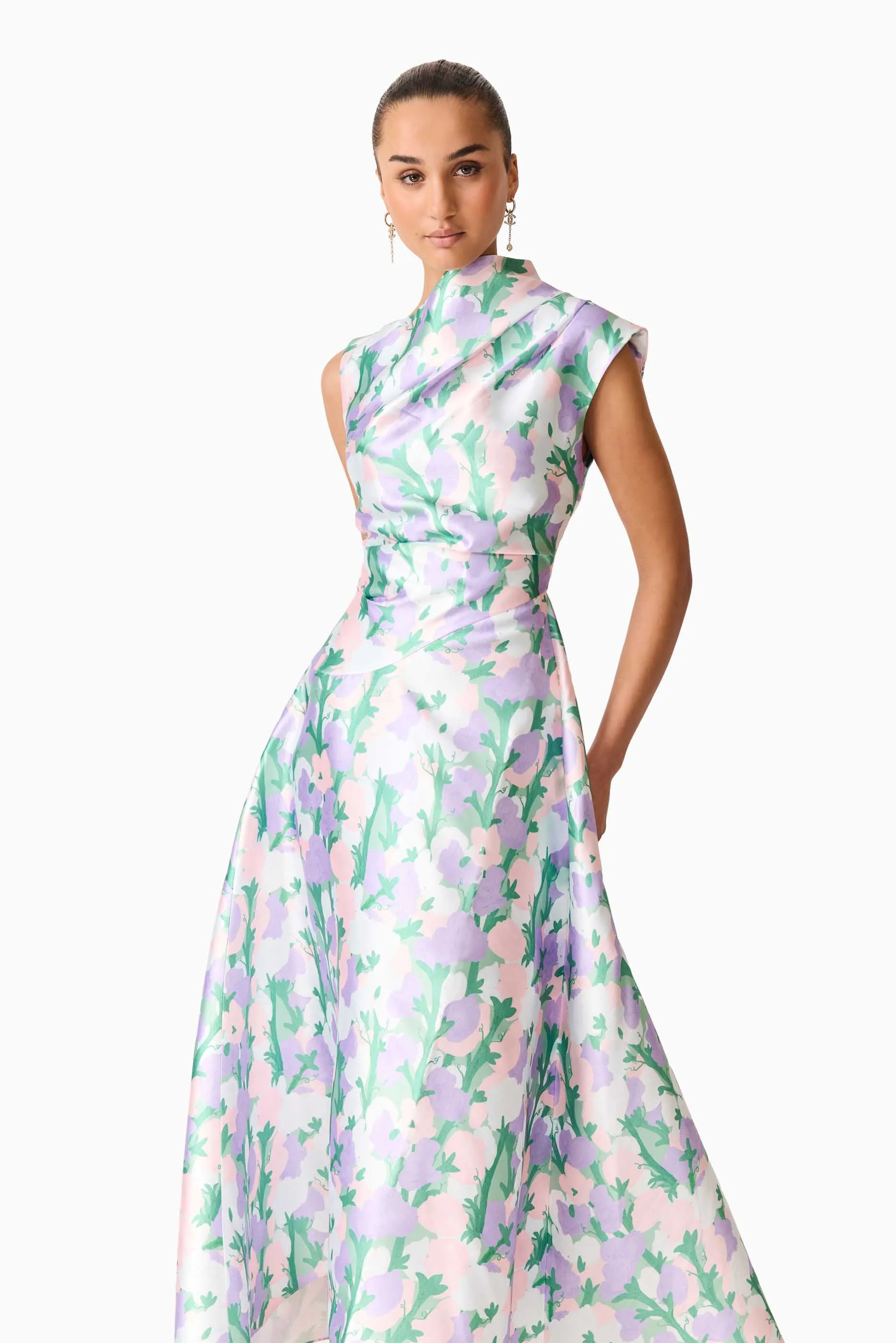 Lavina Asymmetrical Gown in Green & Purple Floral sold by Elliatt product image thumbnail 3