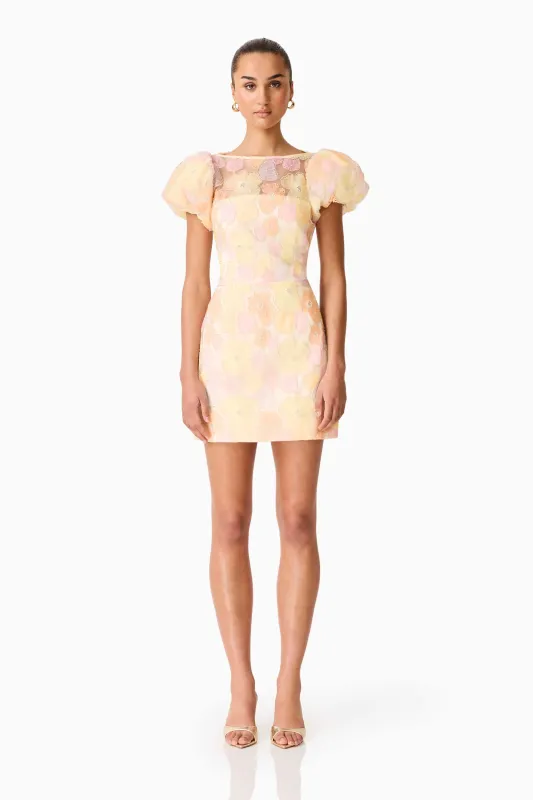 Zaria Puff Sleeve Mini Dress In Yellow Floral sold by Elliatt