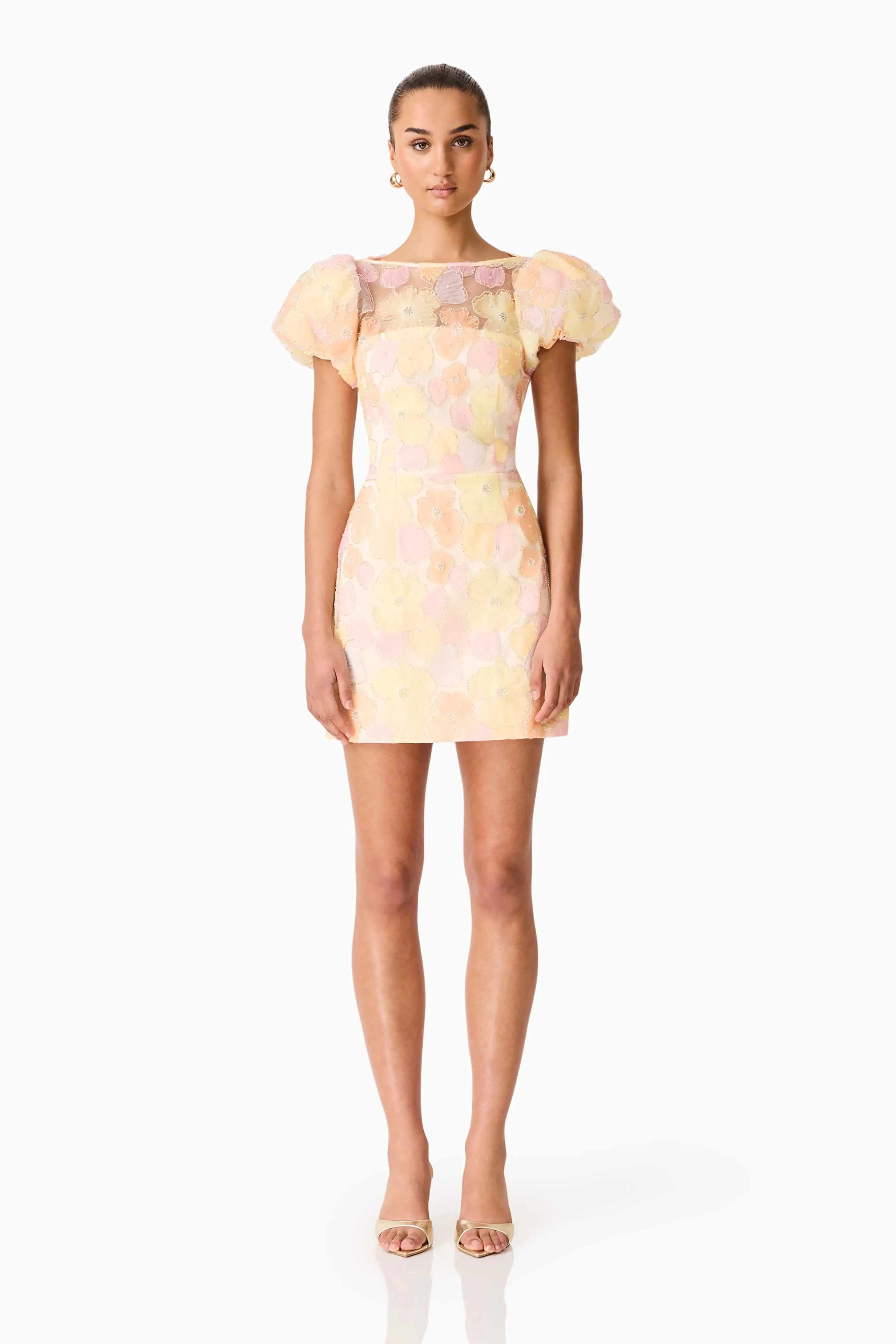 Zaria Puff Sleeve Mini Dress In Yellow Floral sold by Elliatt
