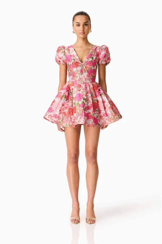 Floralie Short Sleeve Mini Dress in Pink Floral sold by Elliatt