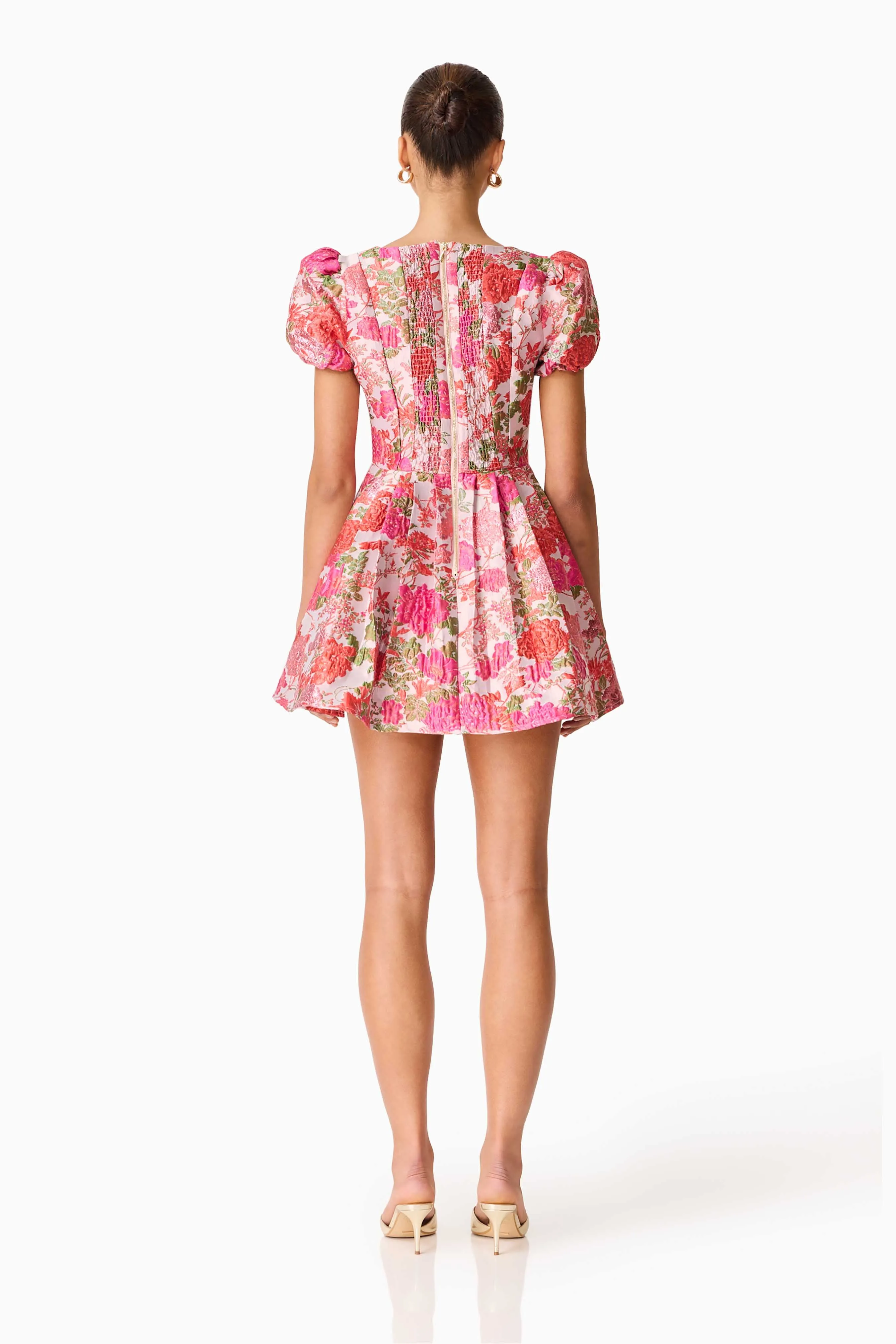 Floralie Short Sleeve Mini Dress in Pink Floral sold by Elliatt product image thumbnail 4