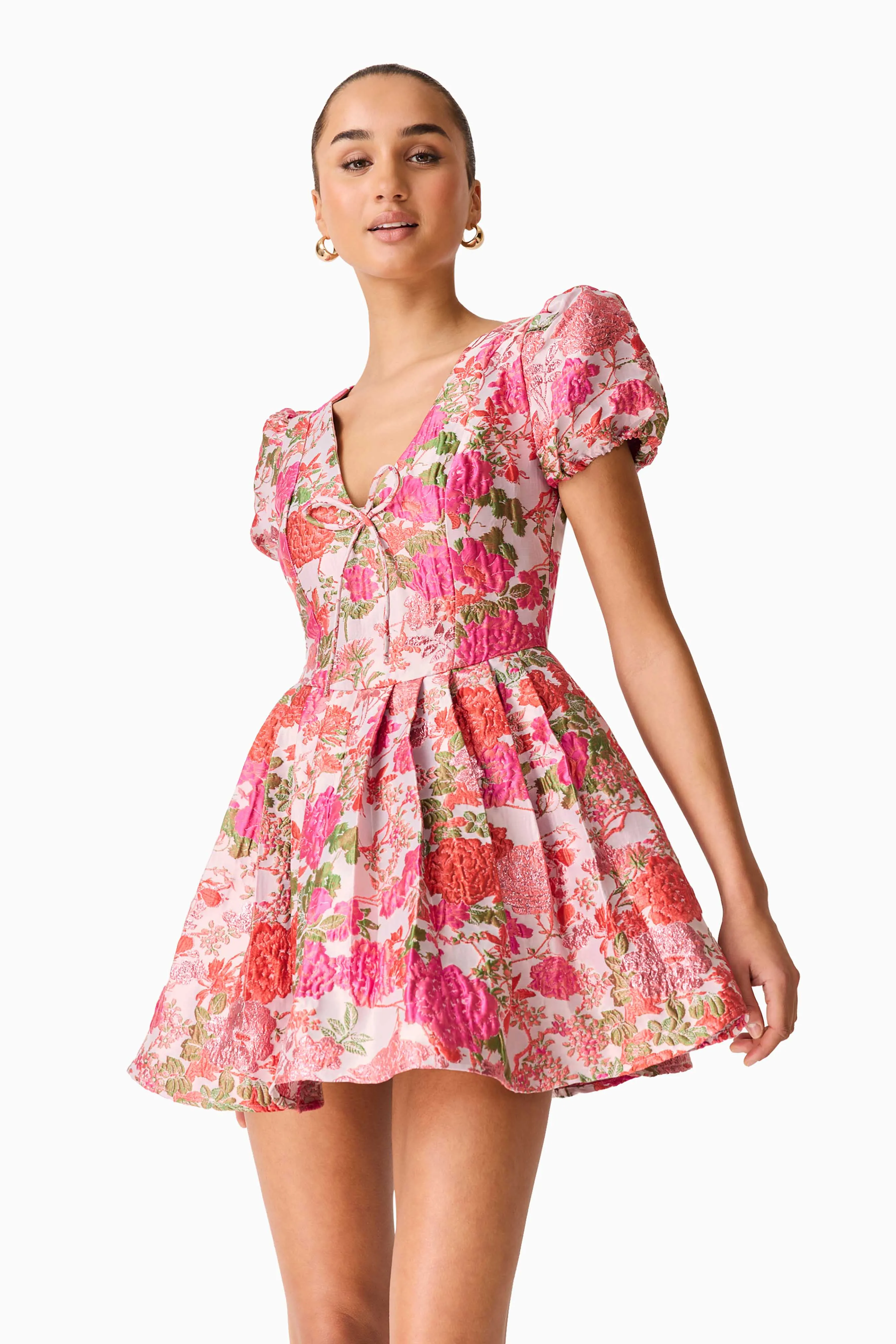 Floralie Short Sleeve Mini Dress in Pink Floral sold by Elliatt product image thumbnail 5