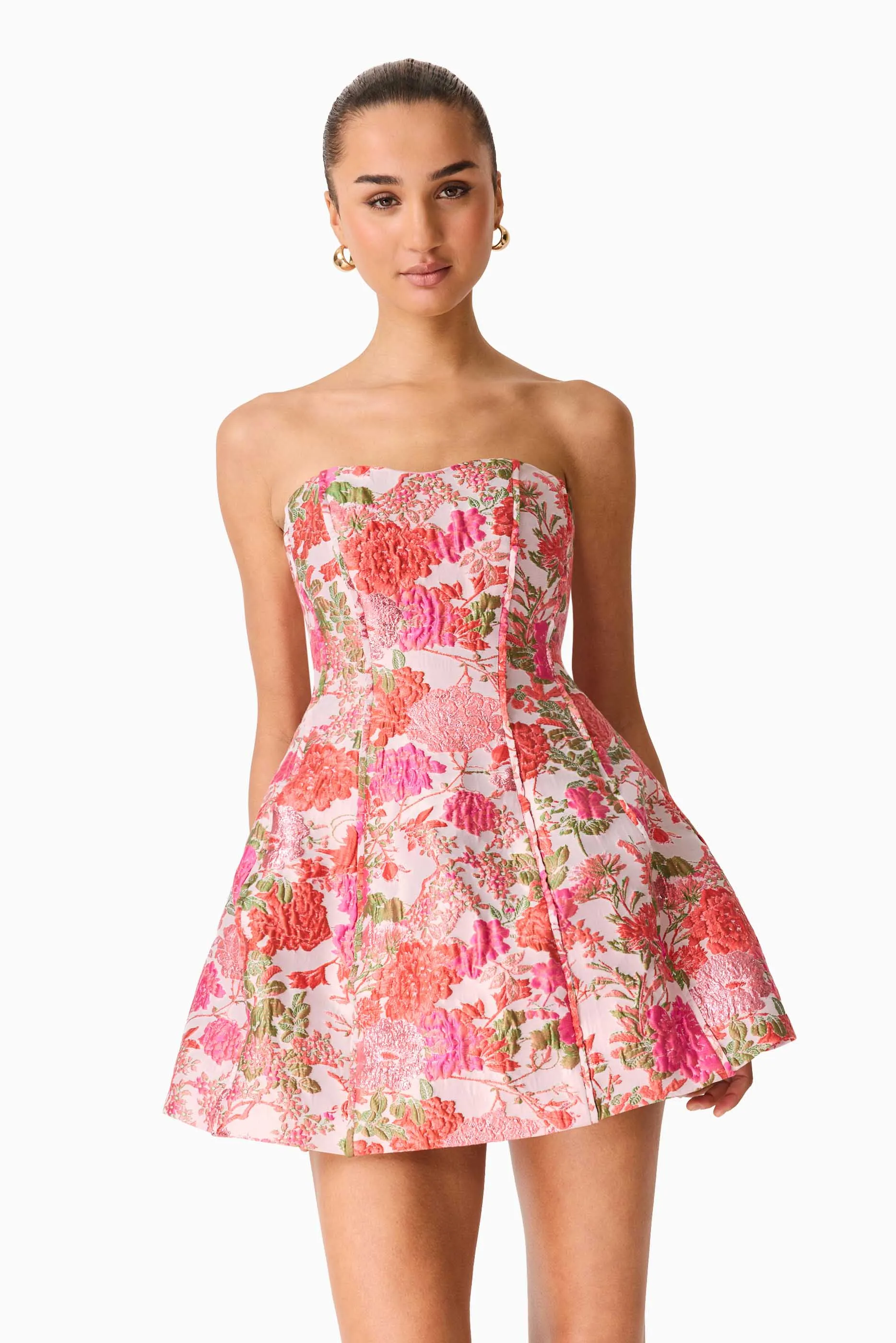 Floralie Strapless Mini Dress in Pink Floral sold by Elliatt product image thumbnail 5