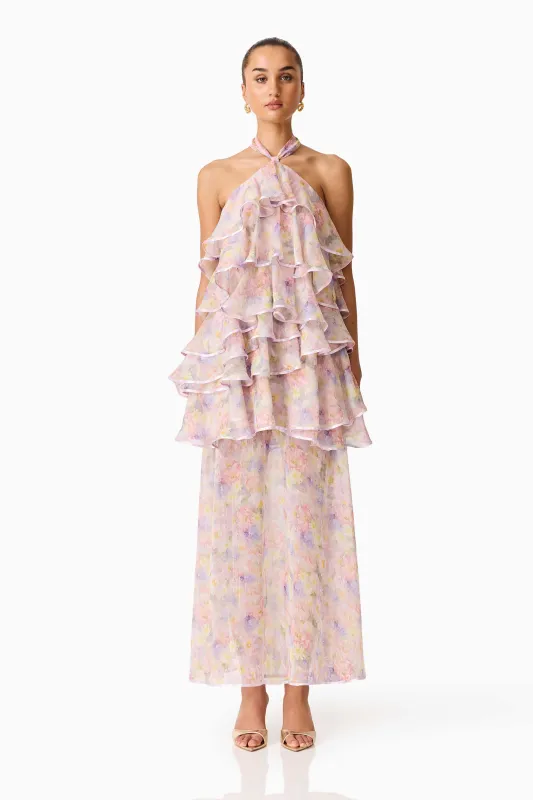 Alinda Halter Neck Maxi Dress in Pink Floral made by Elliatt