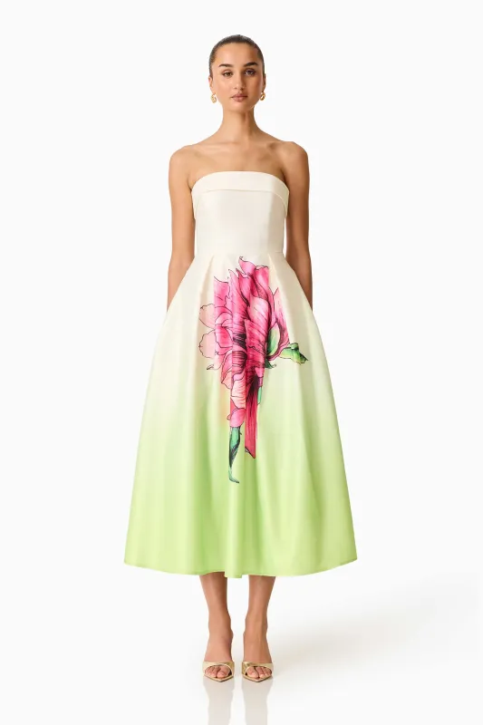 Elisa Strapless Gown in Green & Pink Floral made by Elliatt
