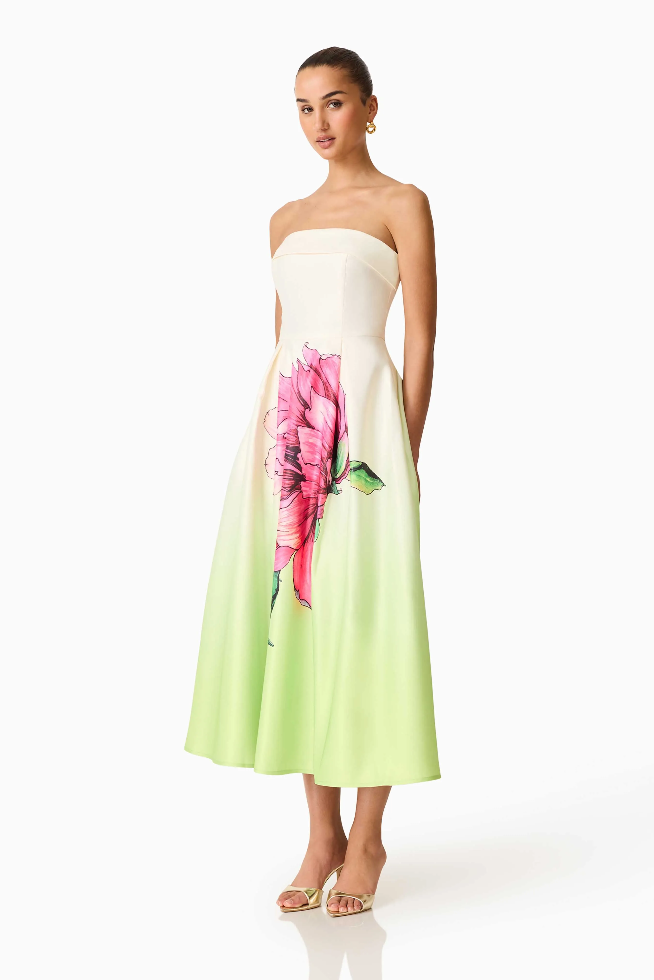 Elisa Strapless Gown in Green & Pink Floral sold by Elliatt product image thumbnail 2