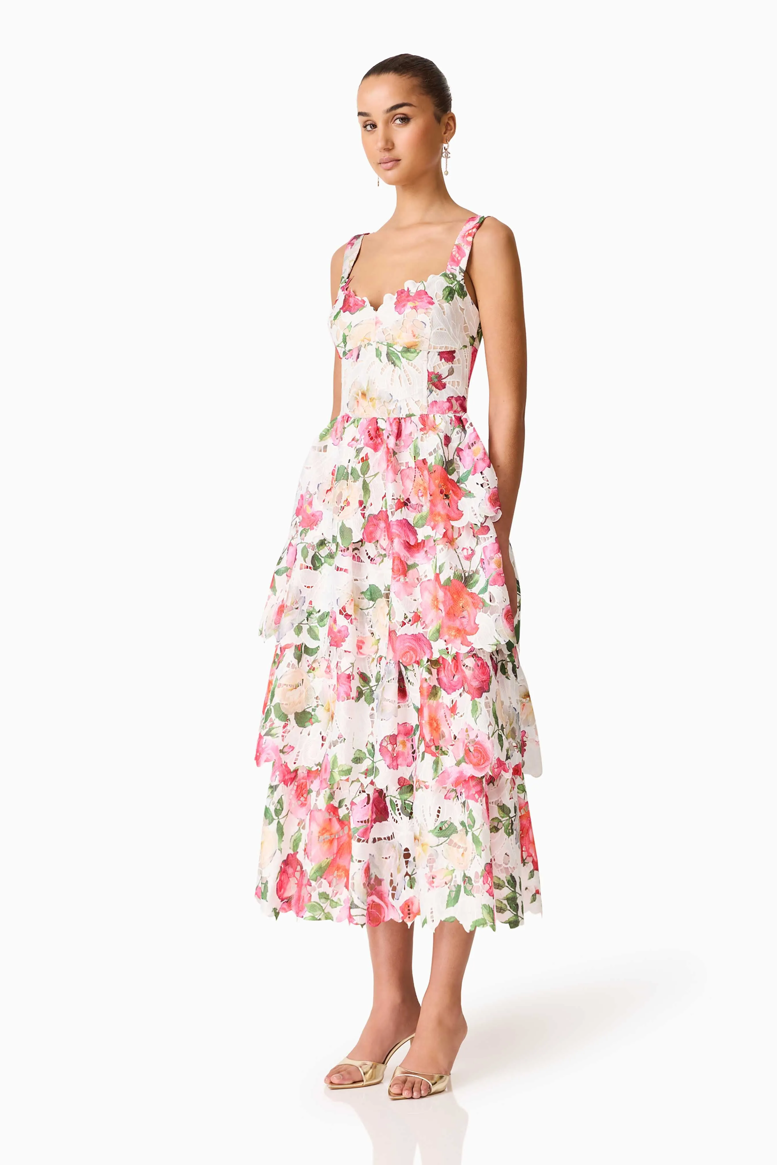 Roselle Tiered Midi Dress Pink Floral sold by Elliatt product image thumbnail 3