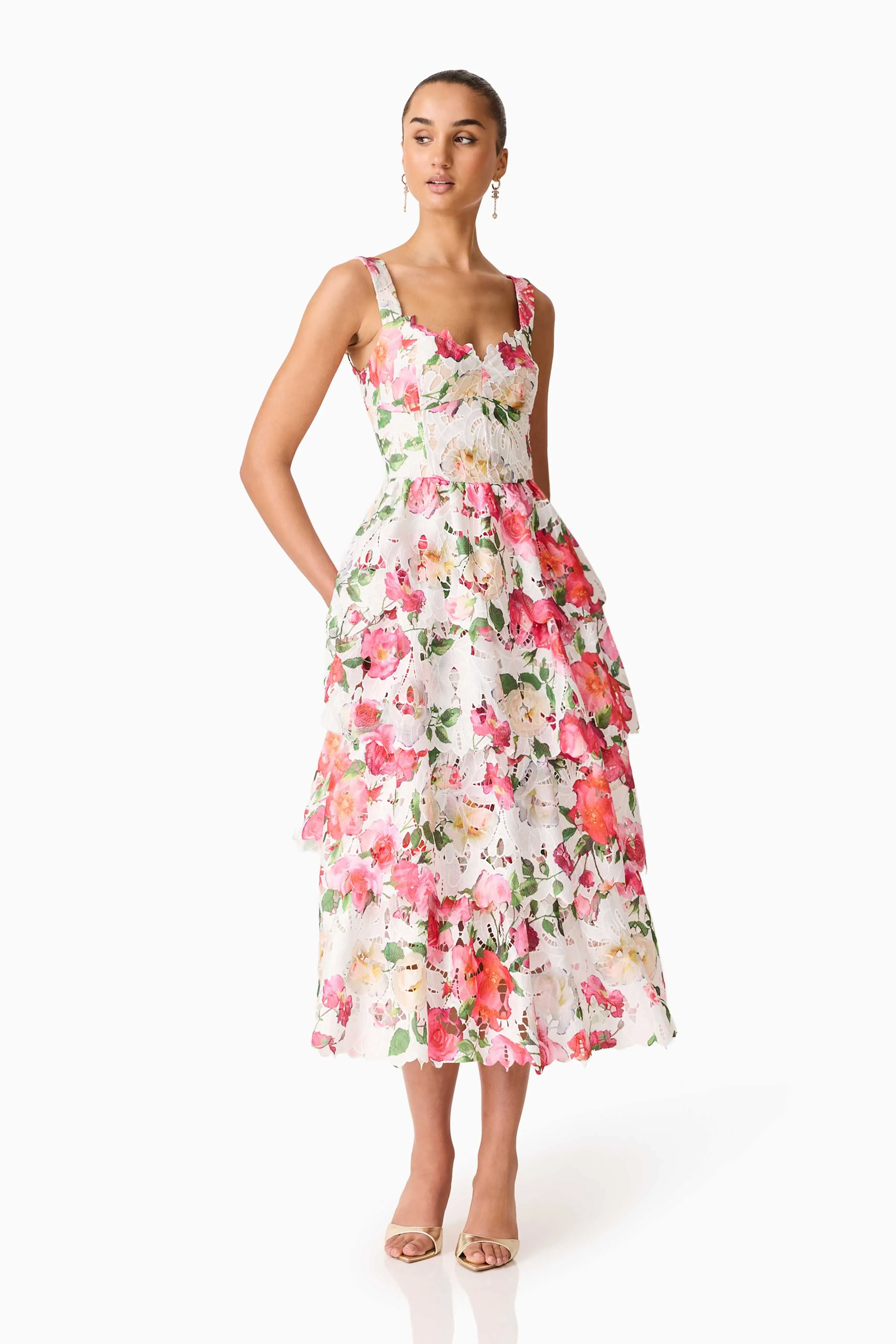 Roselle Tiered Midi Dress Pink Floral sold by Elliatt product image thumbnail 4