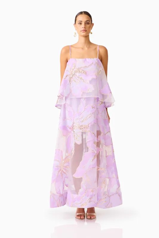 Elysia Tiered Gown in Purple Floral sold by Elliatt