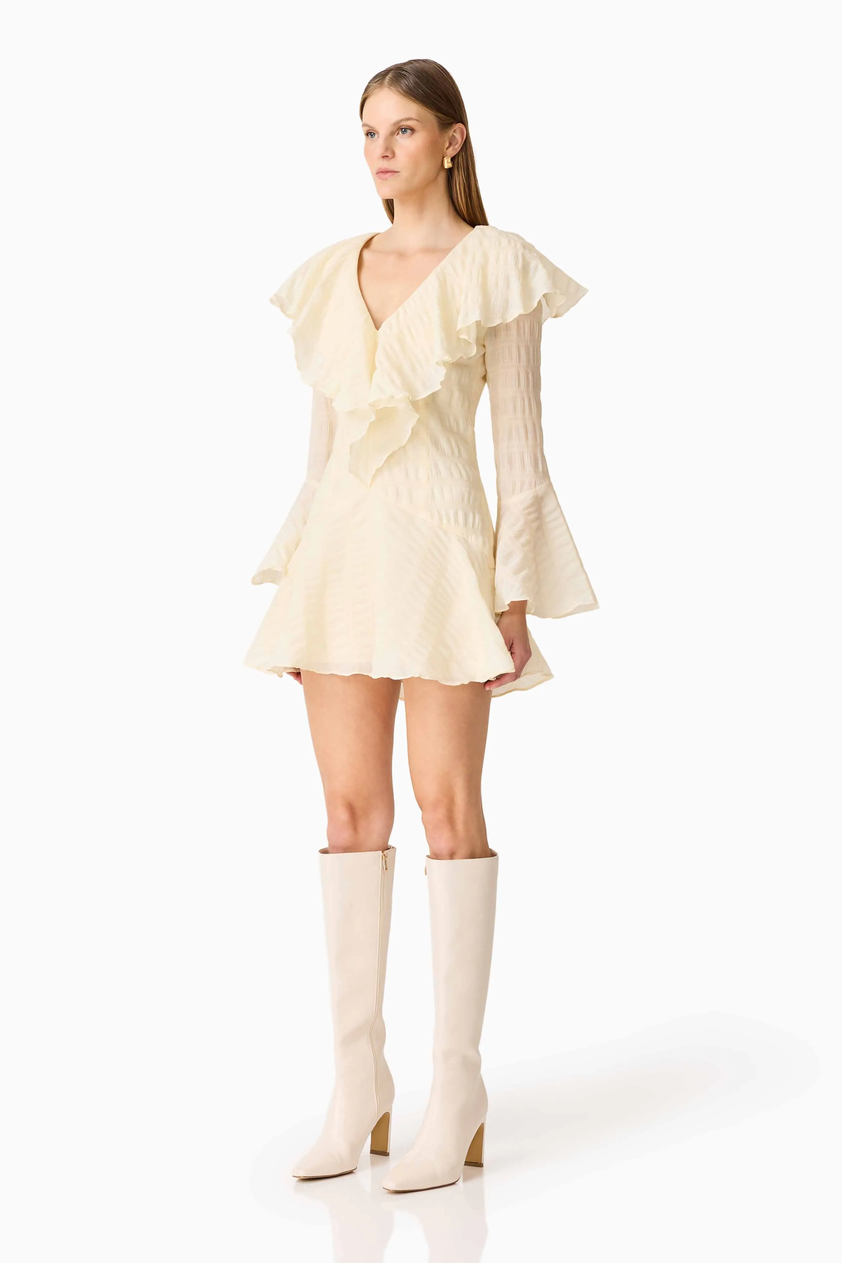 CURAAE Maribelle Long Sleeve Mini Dress in Lemon Yellow sold by Elliatt product image thumbnail 3