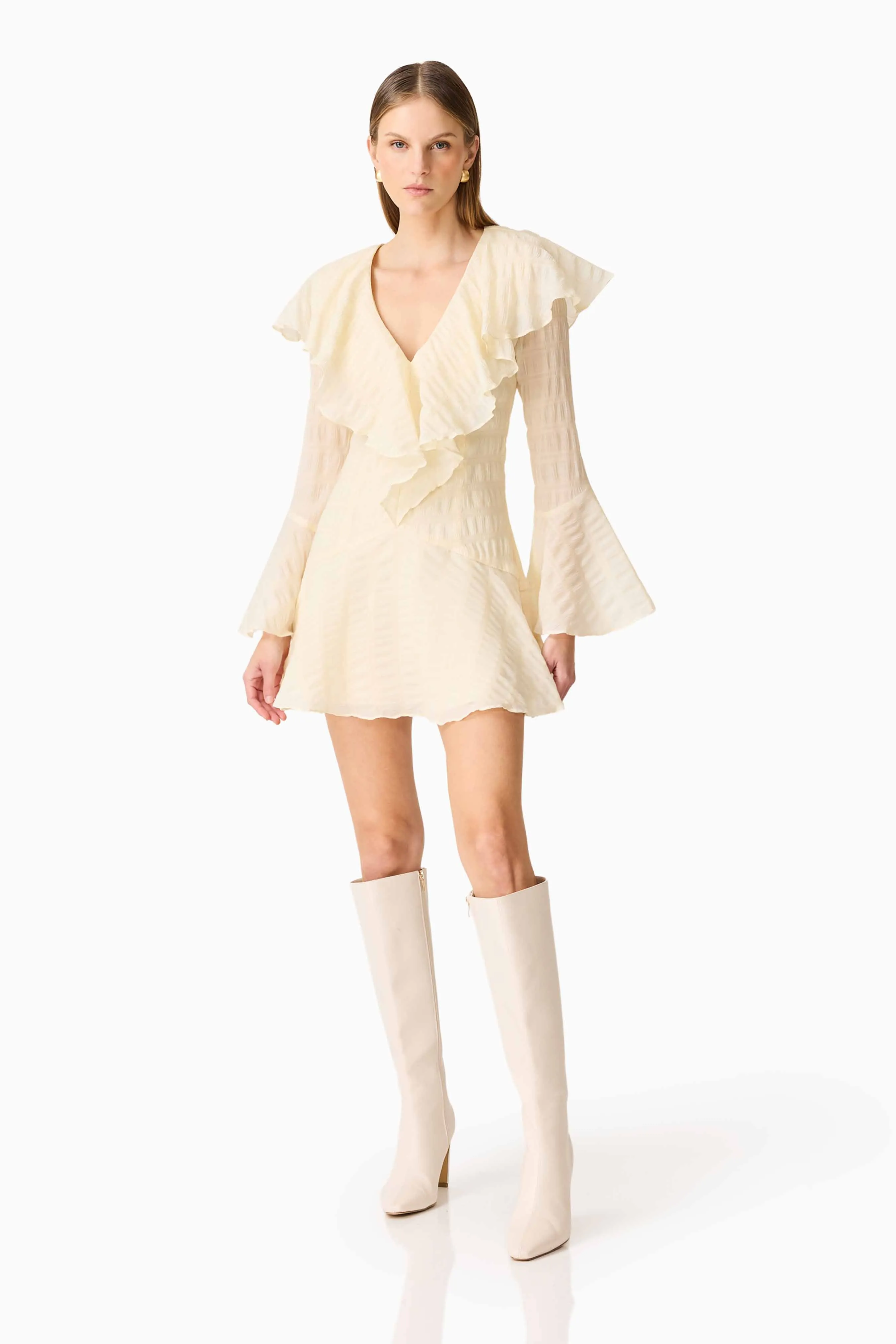 CURAAE Maribelle Long Sleeve Mini Dress in Lemon Yellow sold by Elliatt