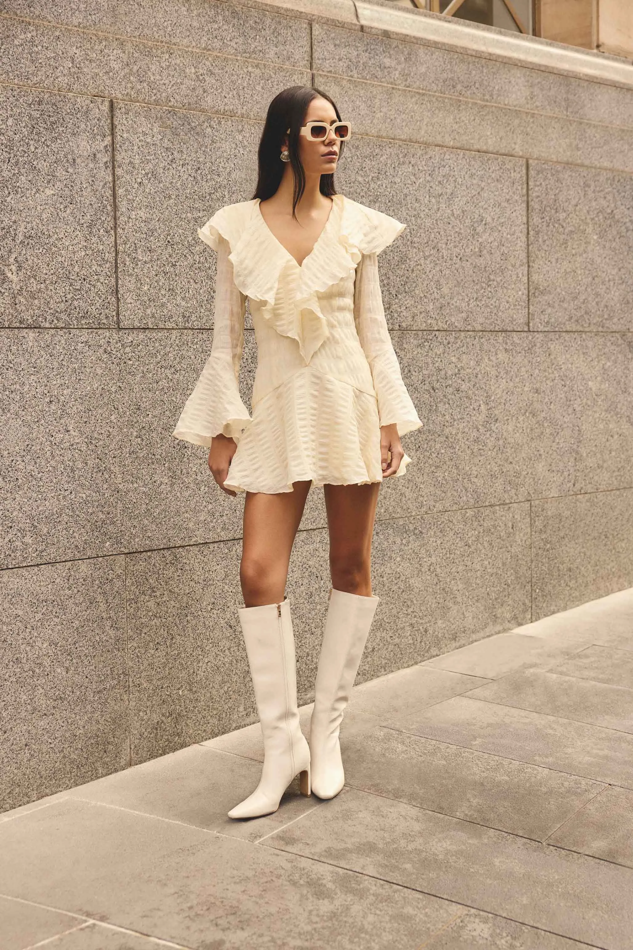 CURAAE Maribelle Long Sleeve Mini Dress in Lemon Yellow sold by Elliatt product image thumbnail 2