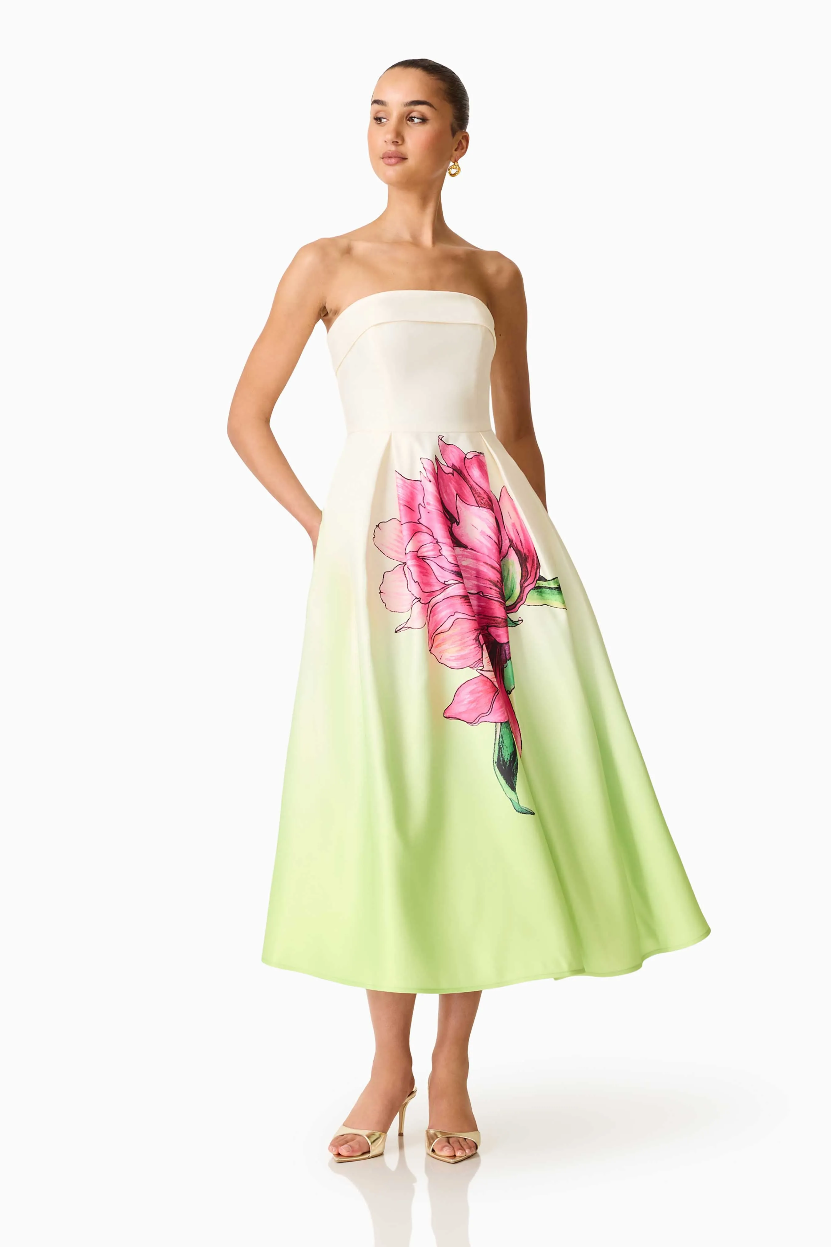 Elisia Strapless Gown in Green & Pink Floral sold by Elliatt product image thumbnail 3
