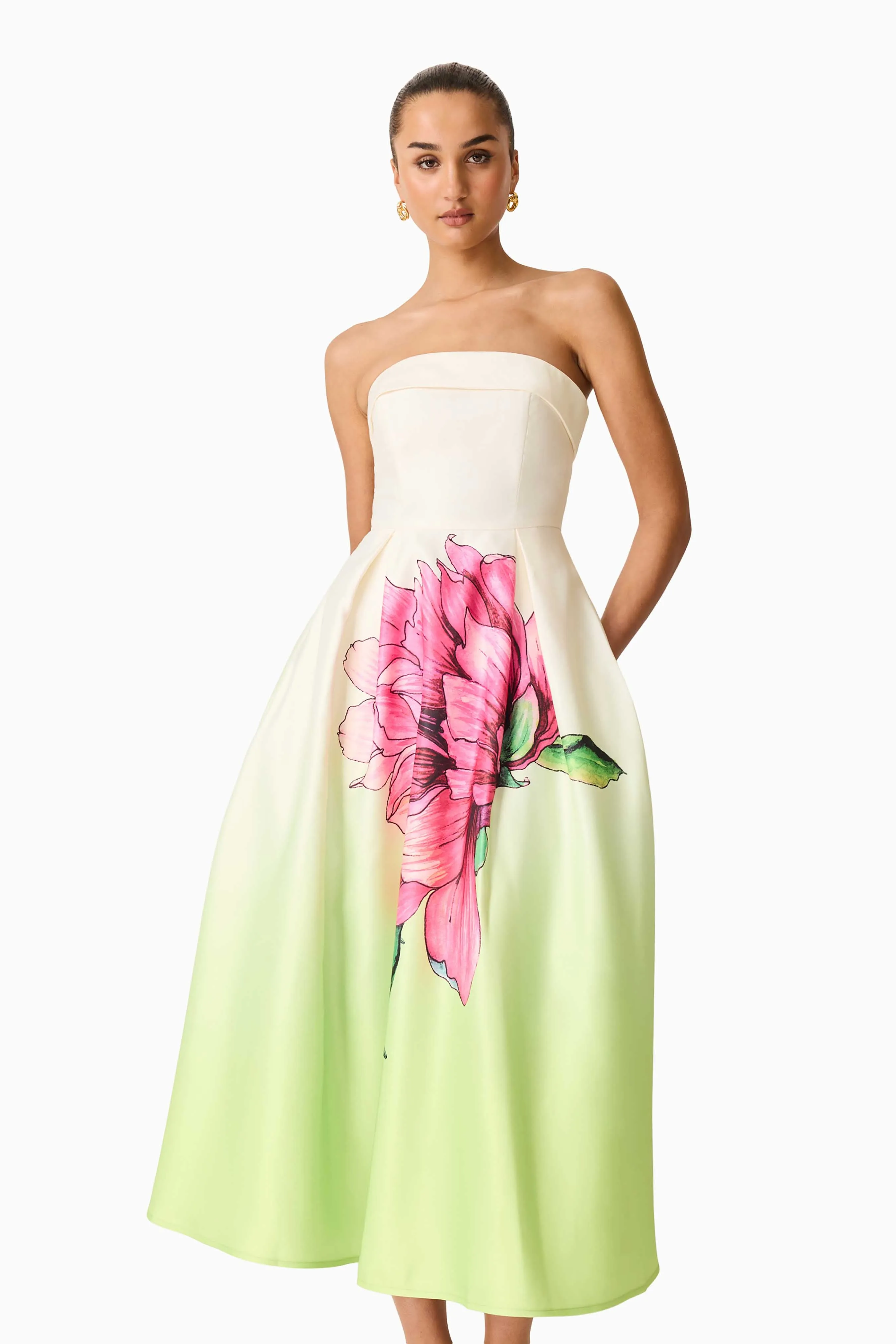 Elisia Strapless Gown in Green & Pink Floral sold by Elliatt product image thumbnail 5