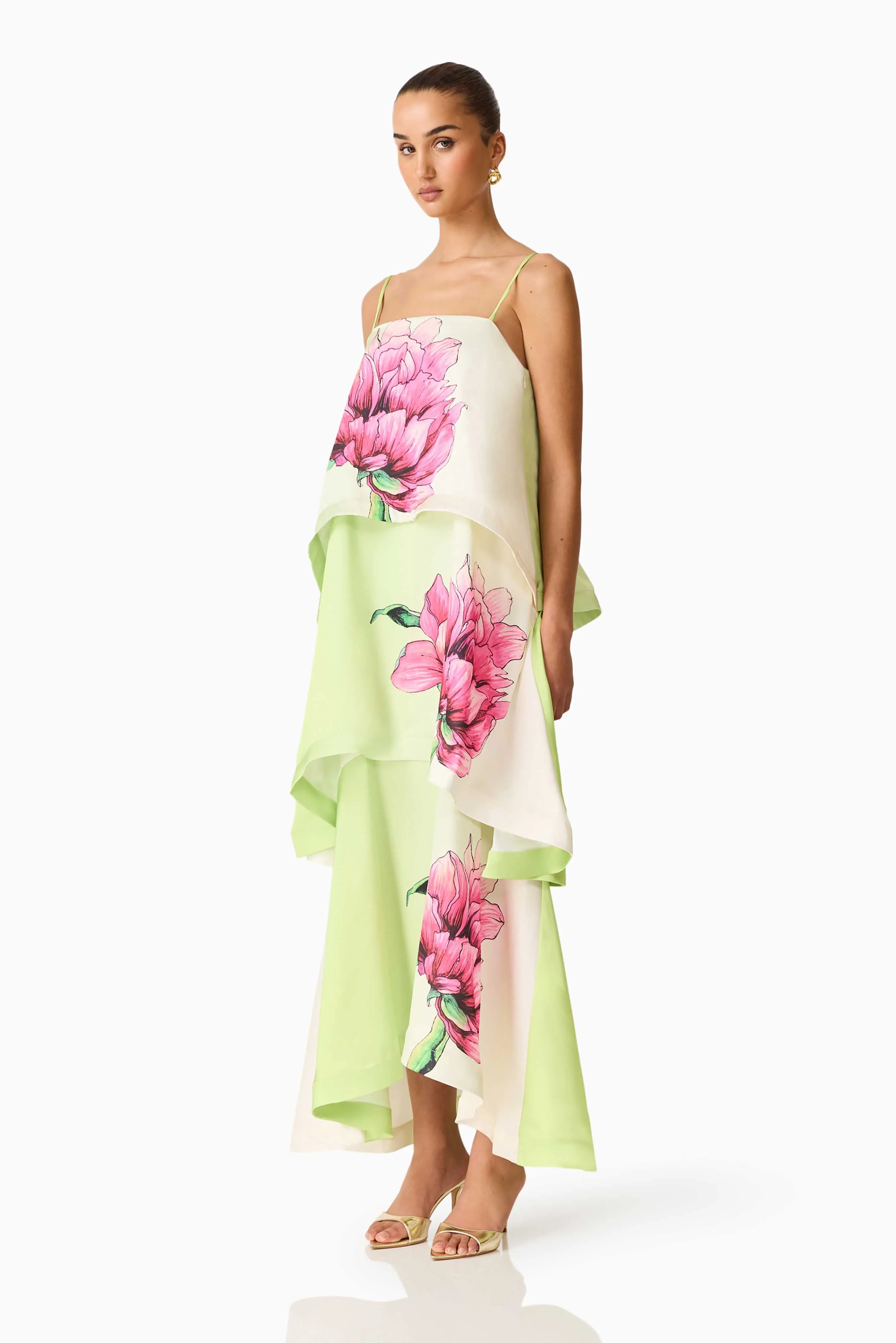 Elisia Tiered Gown in Green & Pink Floral sold by Elliatt product image thumbnail 2