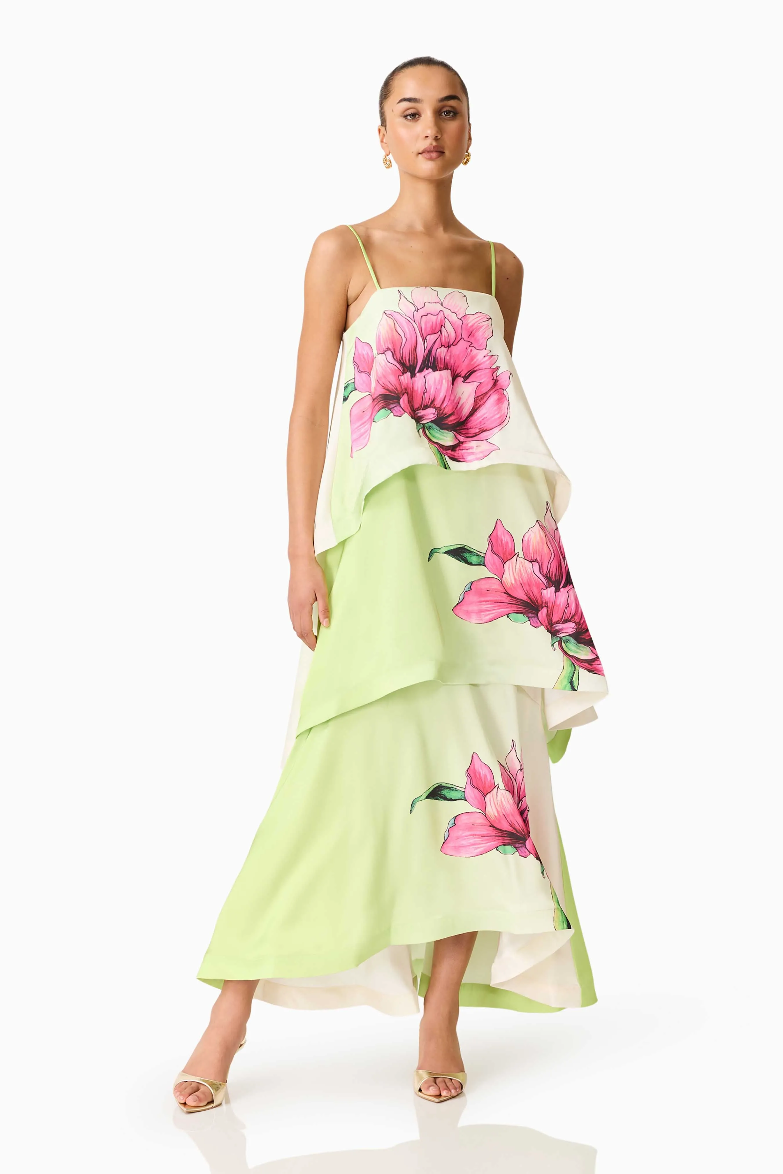 Elisia Tiered Gown in Green & Pink Floral sold by Elliatt product image thumbnail 3