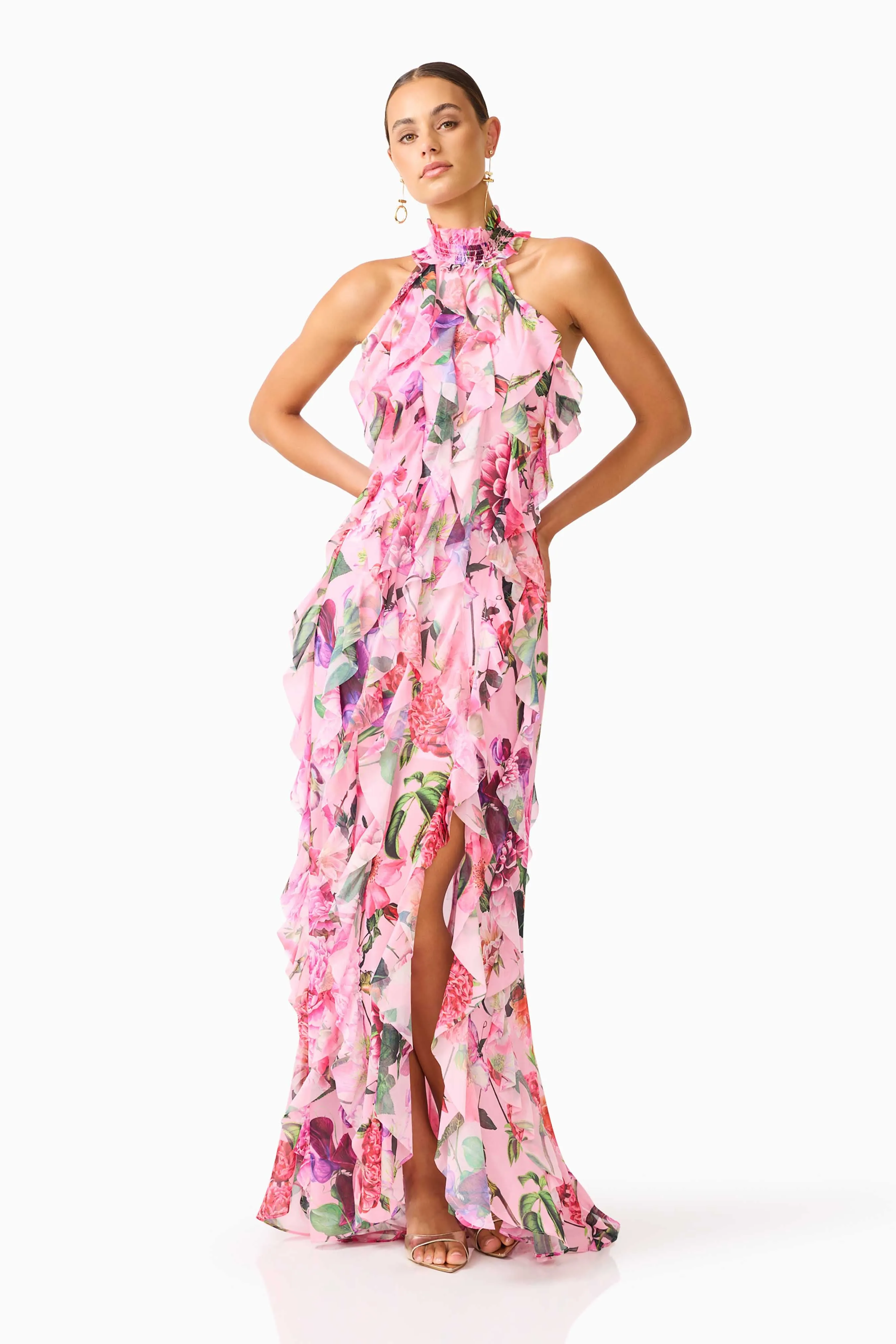 Solene Halter Gown in Pink Floral sold by Elliatt product image thumbnail 4