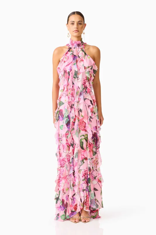 Solene Halter Gown in Pink Floral made by Elliatt