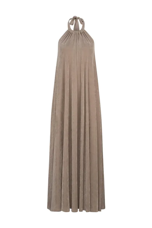 CURAAE Melrose Halter Maxi Dress in Beige made by Elliatt