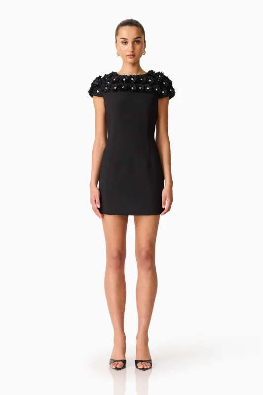 Dali Floral Applique Mini Dress in Black sold by Elliatt