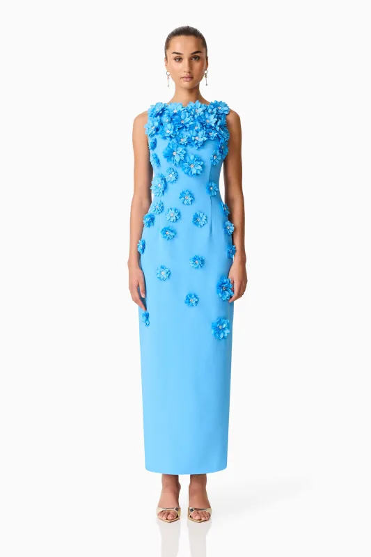 Dali Floral Applique Gown in Blue made by Elliatt