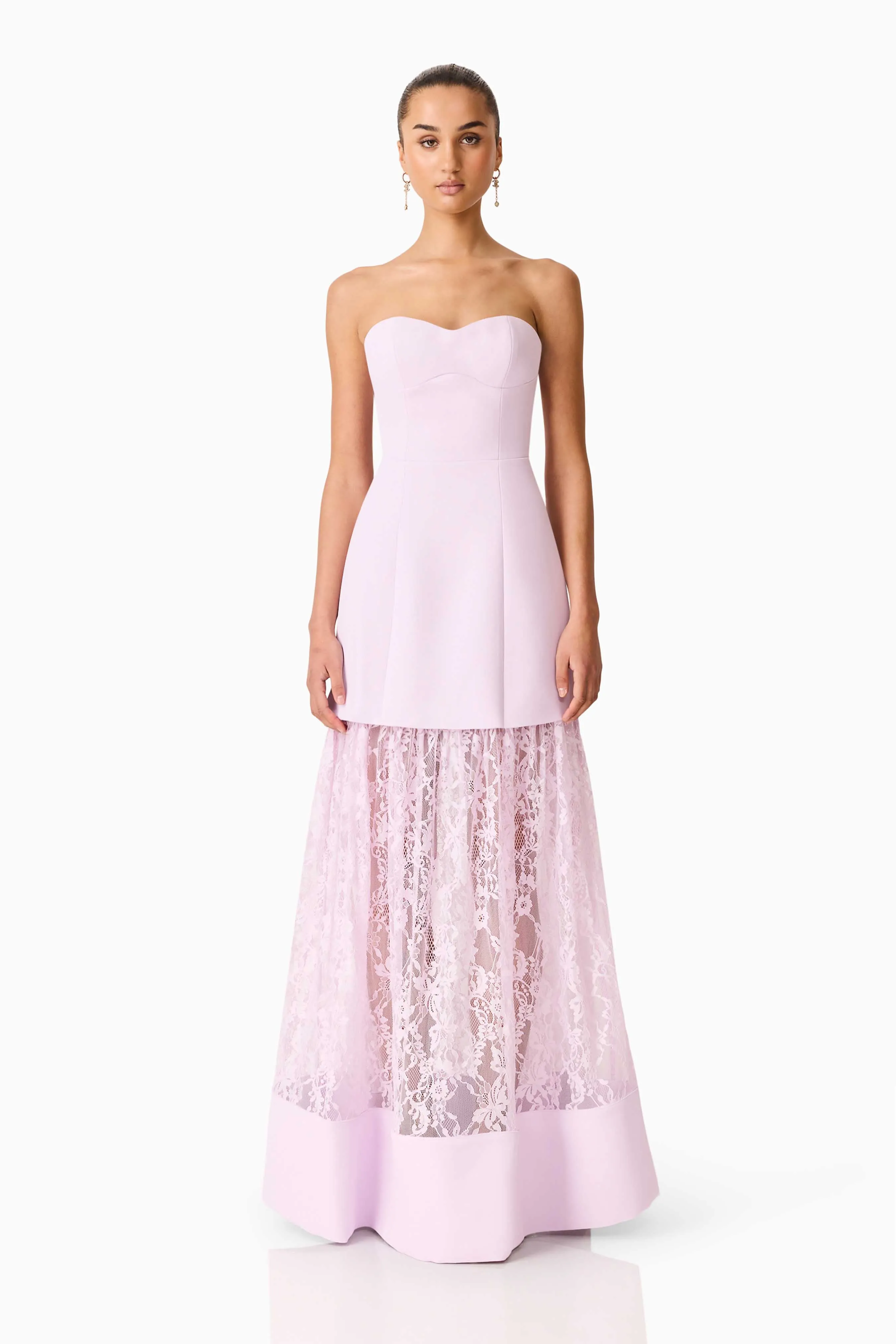 Saphine Strapless Lace Gown in Pink sold by Elliatt