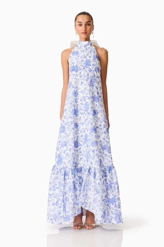 Elin Halter Gown in Blue Floral made by Elliatt