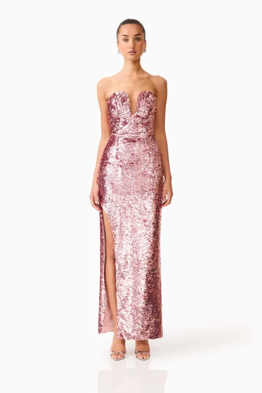 Alissa Sequin Strapless Gown in Pink made by Elliatt