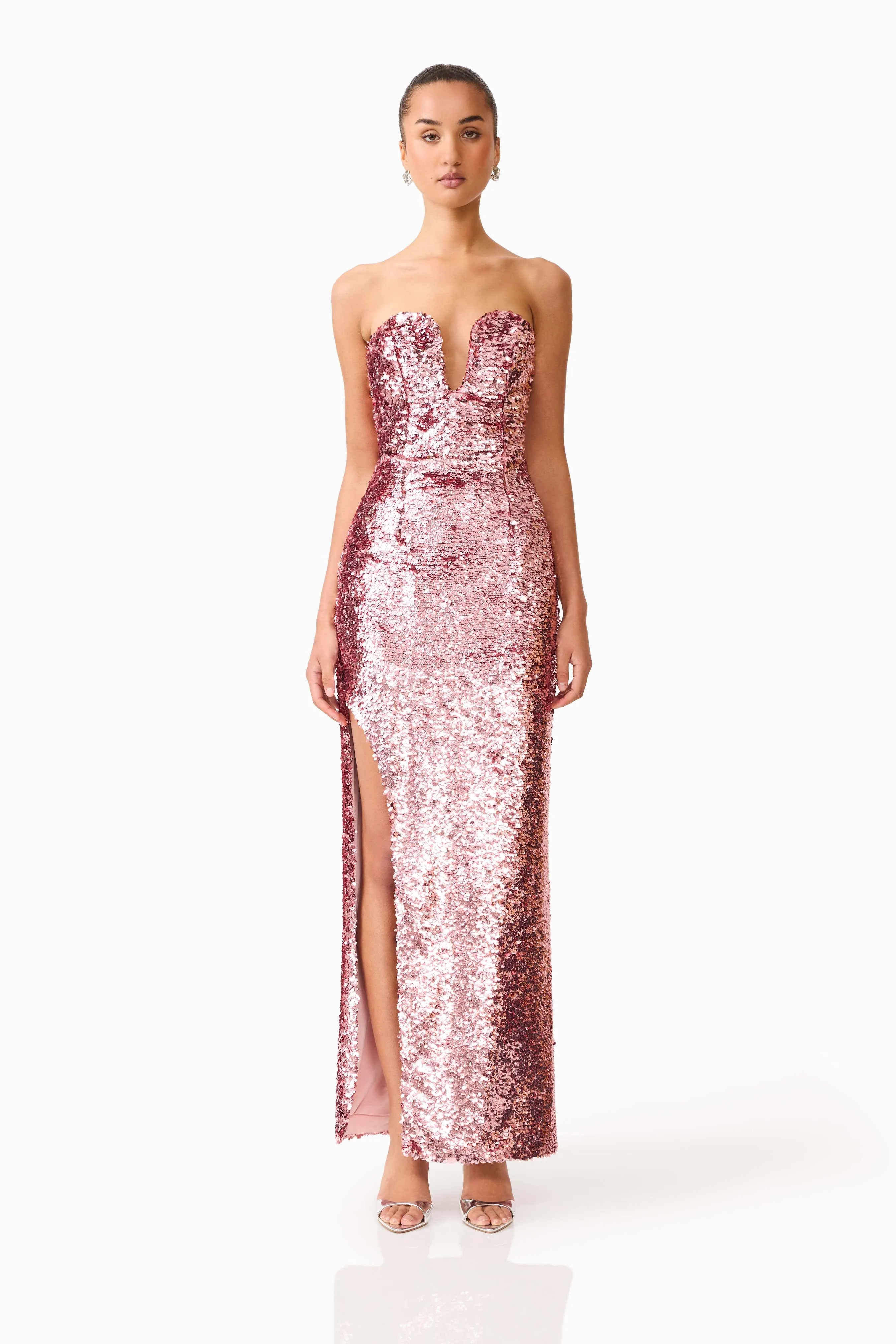 Alissa Sequin Strapless Gown in Pink sold by Elliatt