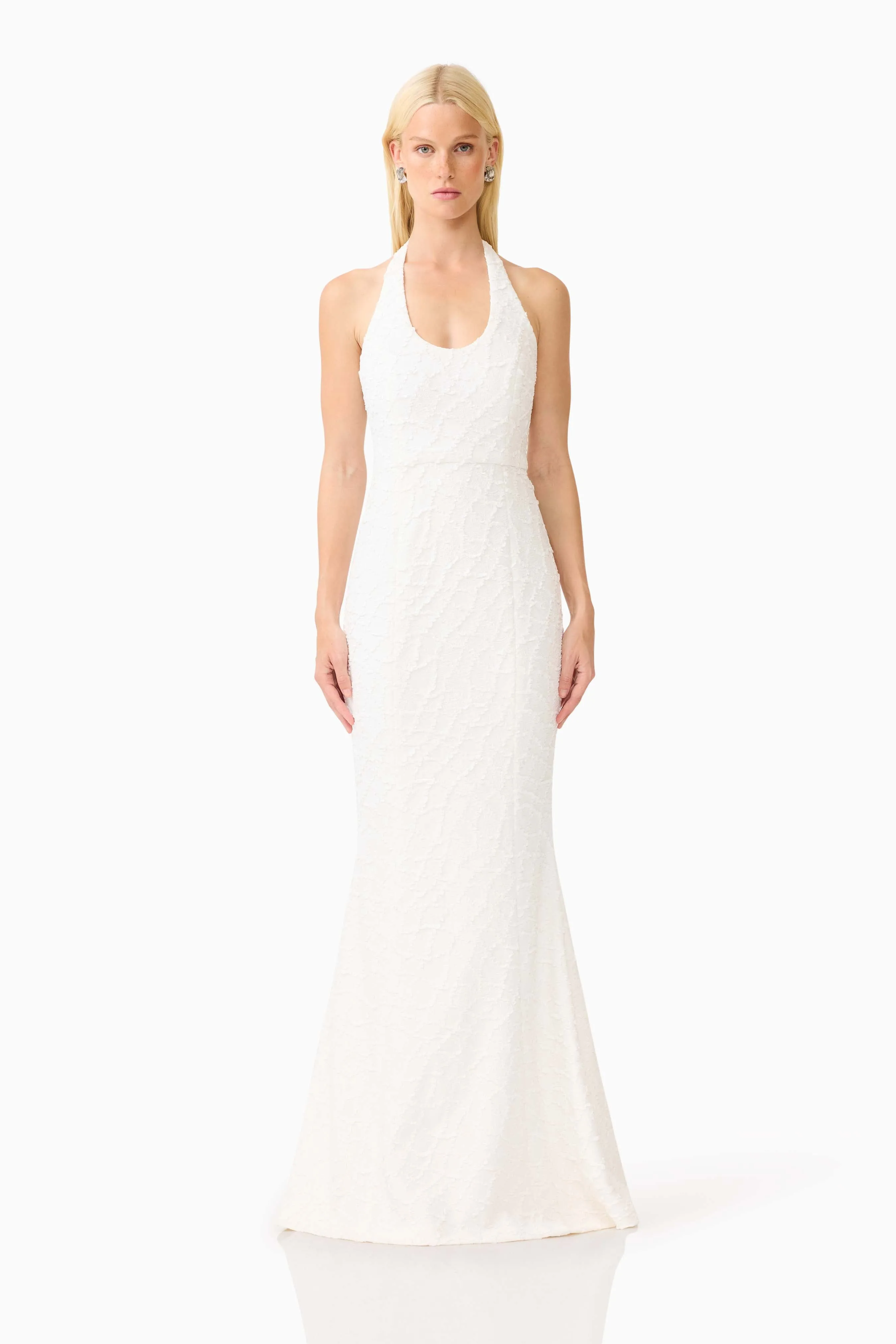 Alexandra Halter Gown Dress in White sold by Elliatt