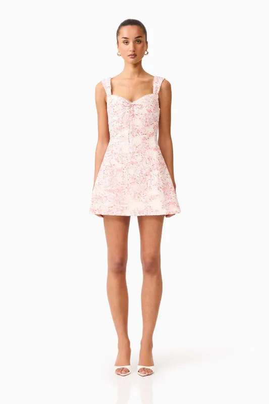 Valencia Mini Dress in Pink & Cream Floral made by Elliatt