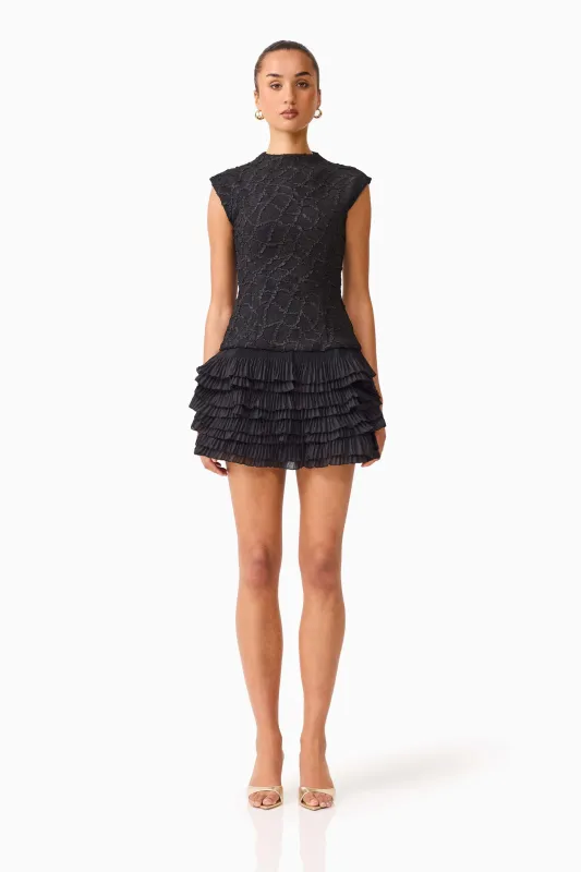Alexandra Tiered Mini Dress in Black made by Elliatt