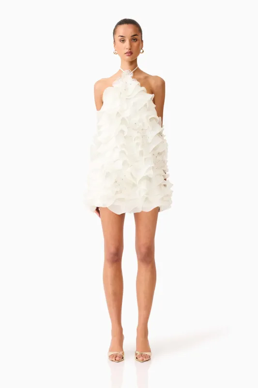 Yvette Halter Mini Dress in White made by Elliatt