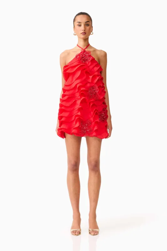 Yvette Halter Mini Dress in Vermilion Red made by Elliatt