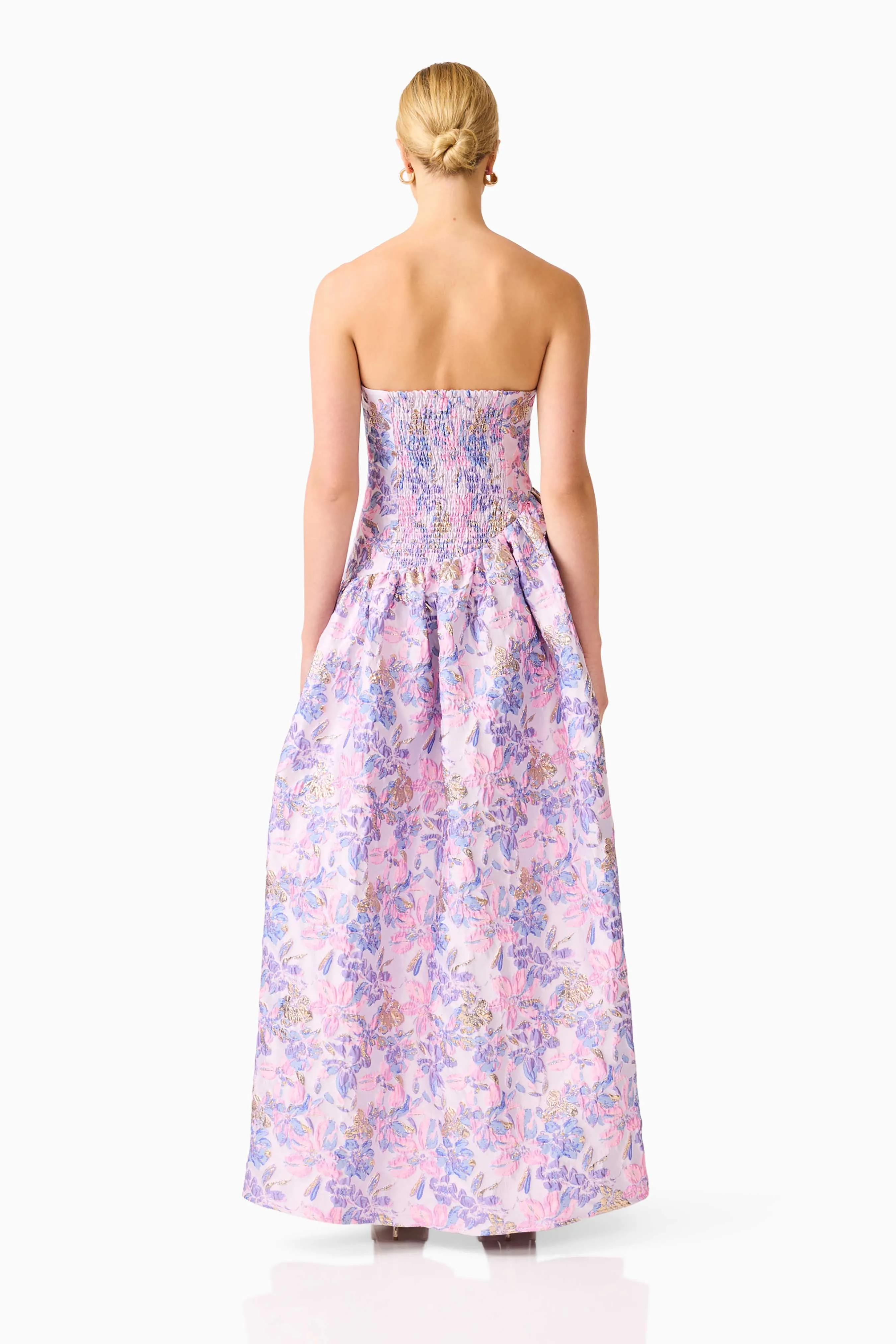 Marlene Asymmetrical Gown in Pink & Purple Floral sold by Elliatt product image thumbnail 5