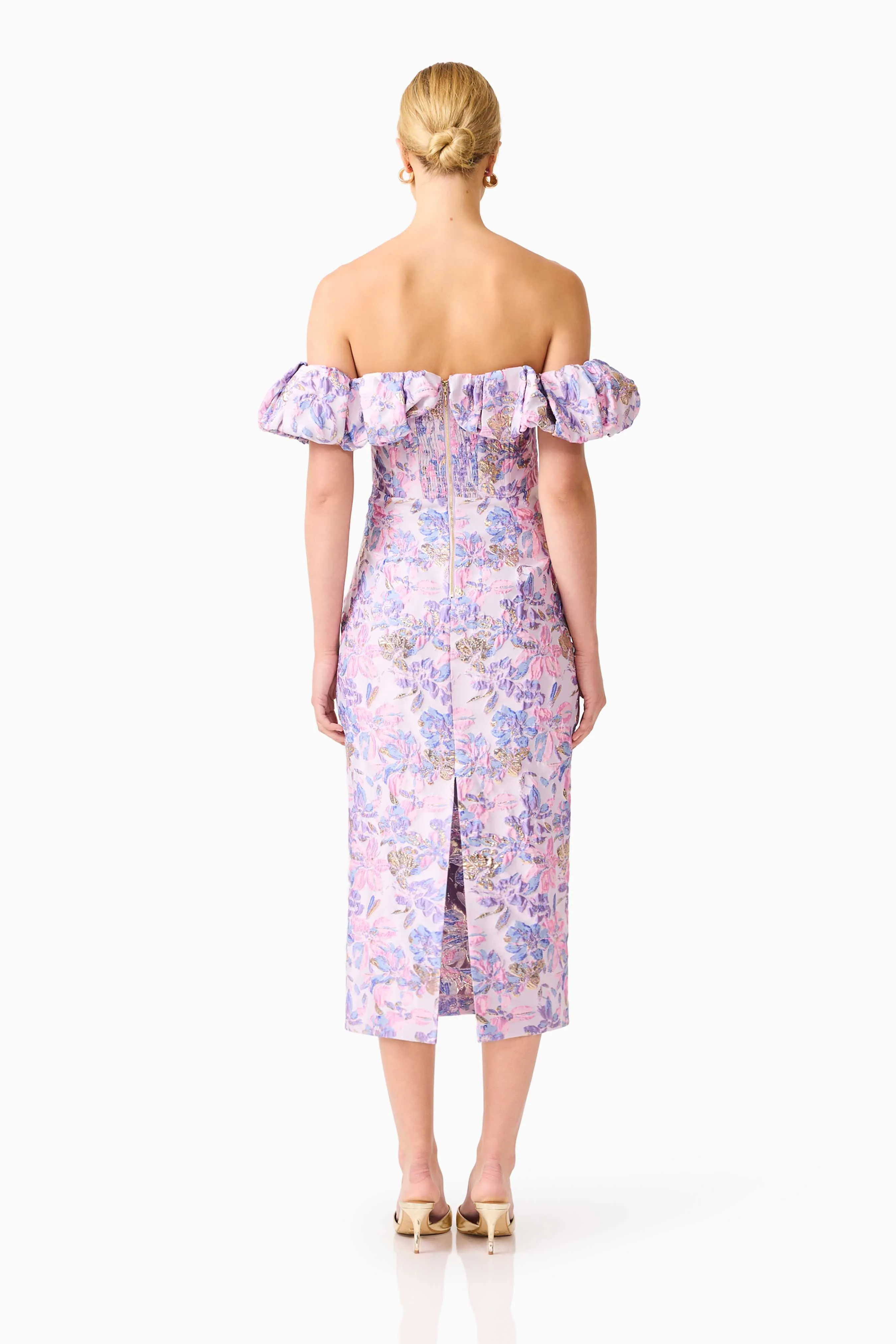 Marlene Strapless Midi Dress in Pink & Purple Floral sold by Elliatt product image thumbnail 5