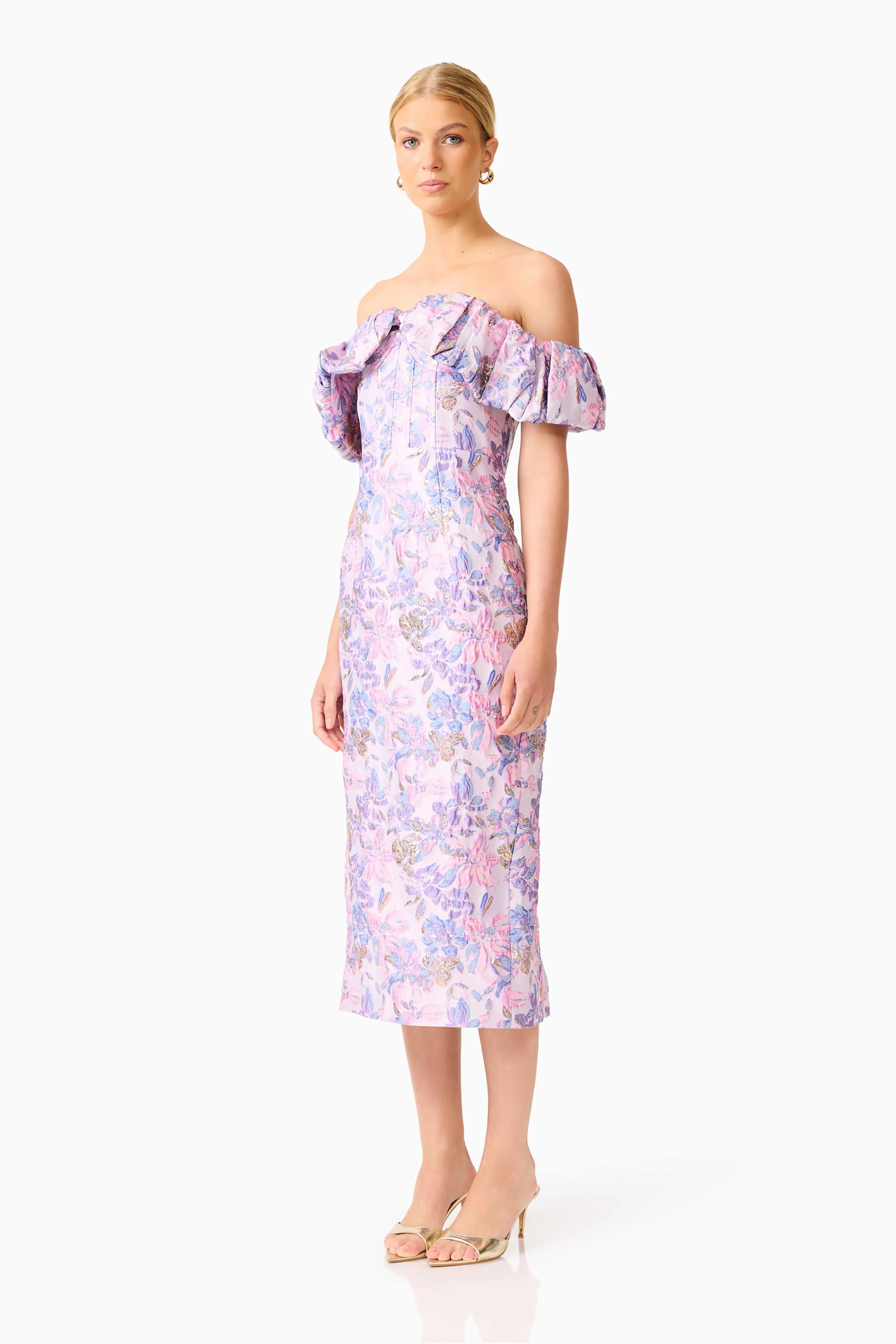 Marlene Strapless Midi Dress in Pink & Purple Floral sold by Elliatt product image thumbnail 3