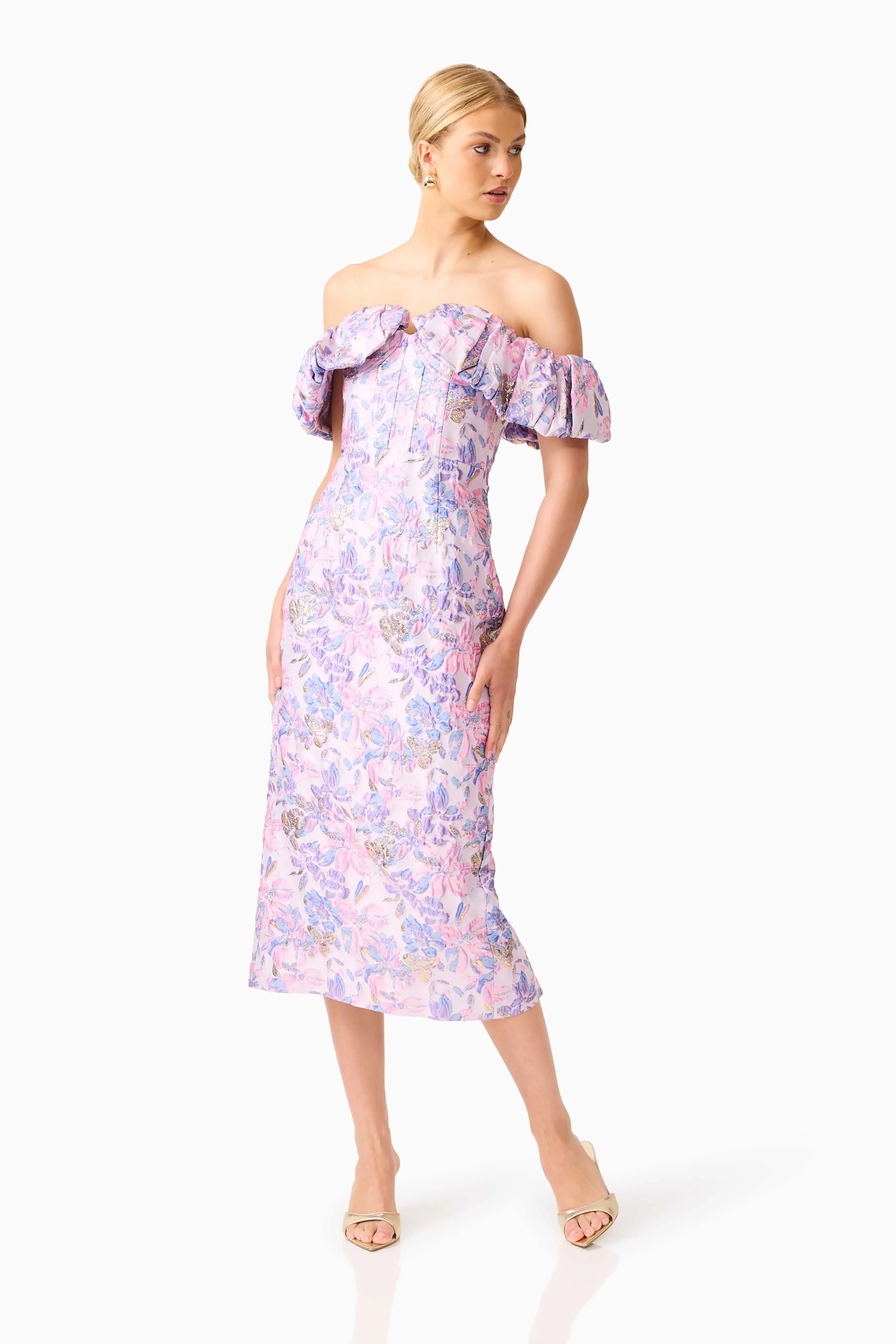 Marlene Strapless Midi Dress in Pink & Purple Floral sold by Elliatt product image thumbnail 4