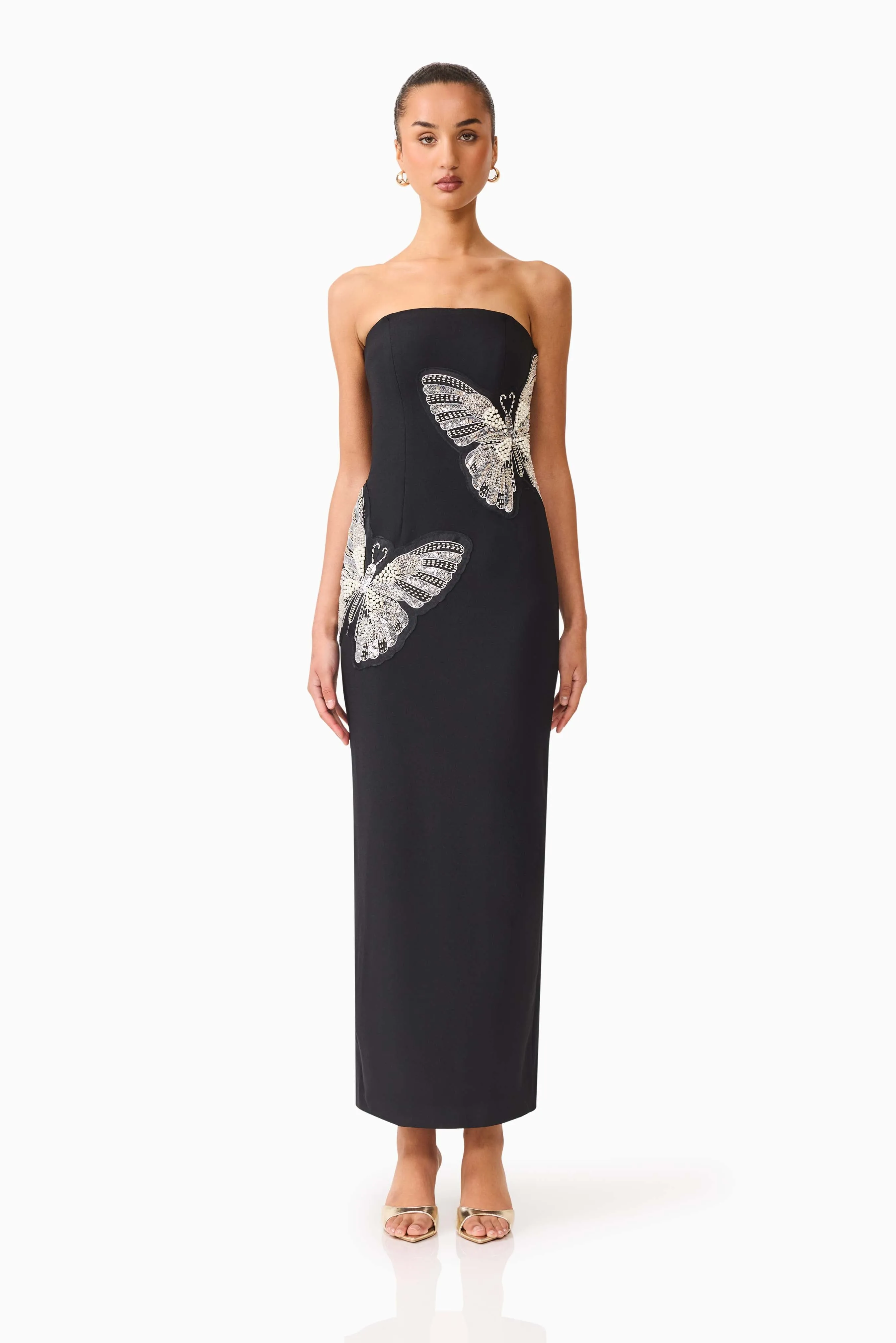 Mira Strapless Gown in Black sold by Elliatt