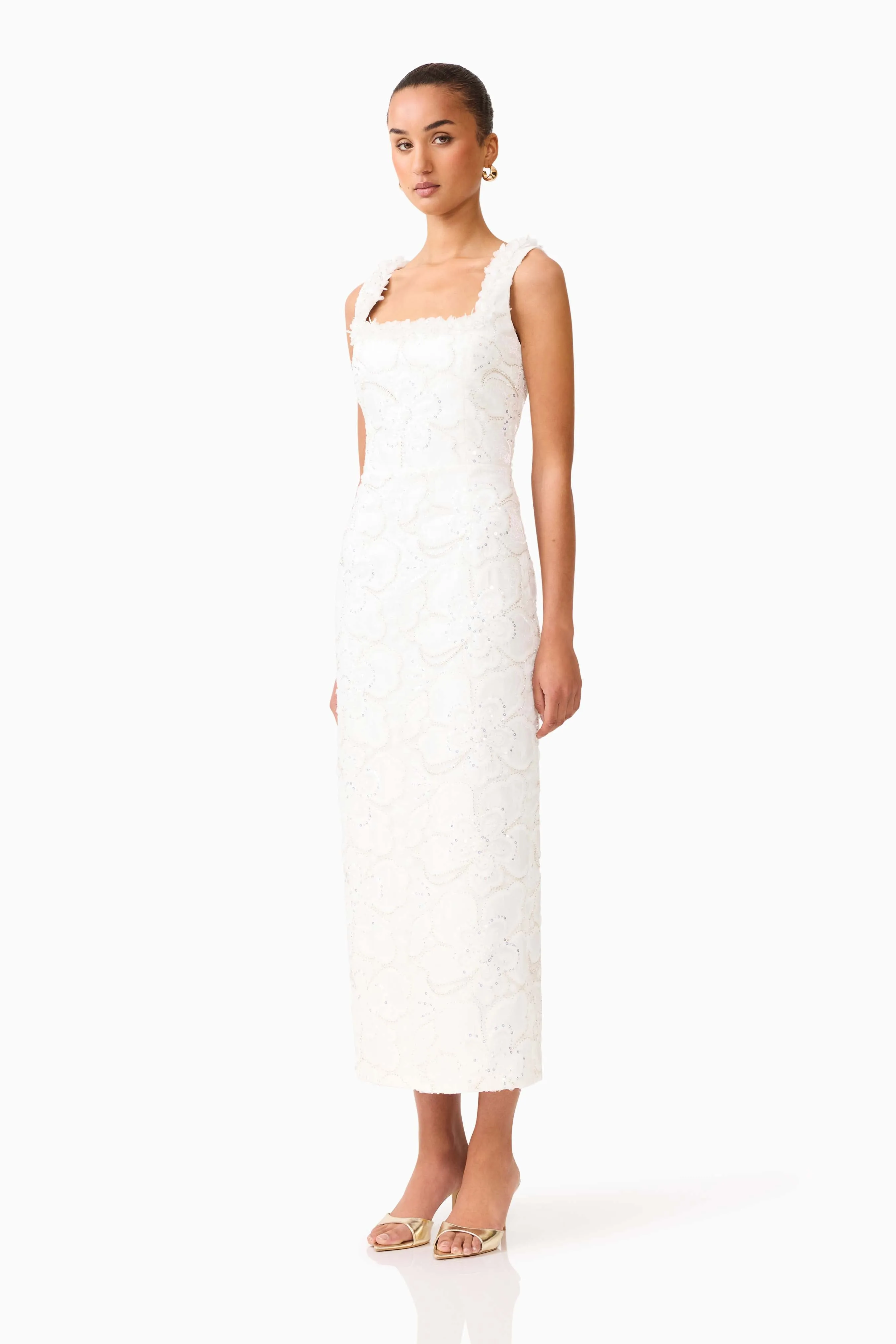 Elowen Floral Applique Midi Dress in White sold by Elliatt product image thumbnail 3