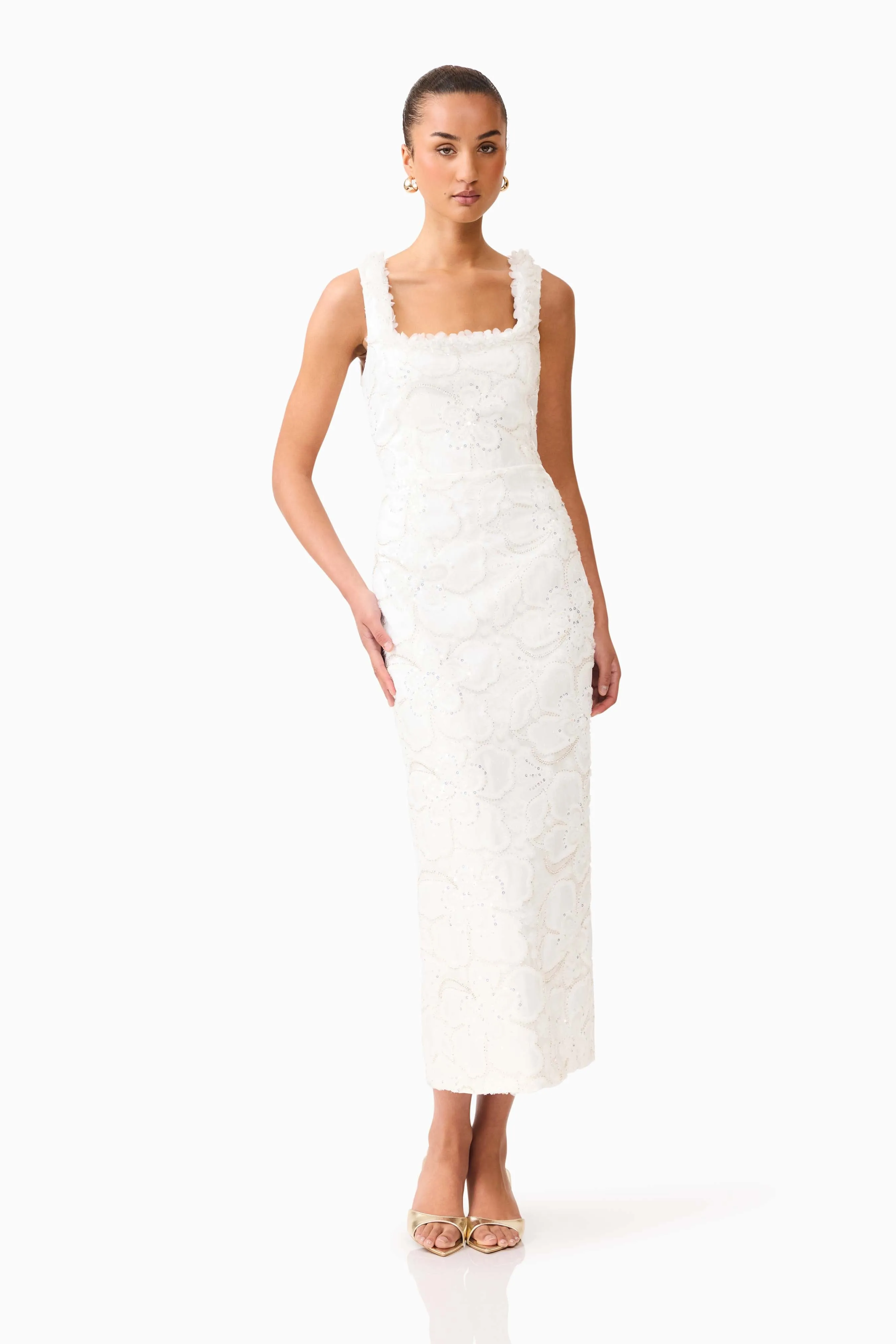 Elowen Floral Applique Midi Dress in White sold by Elliatt product image thumbnail 4