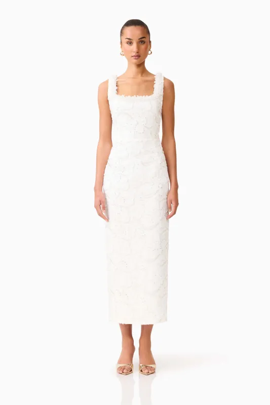 Elowen Floral Applique Midi Dress in White made by Elliatt