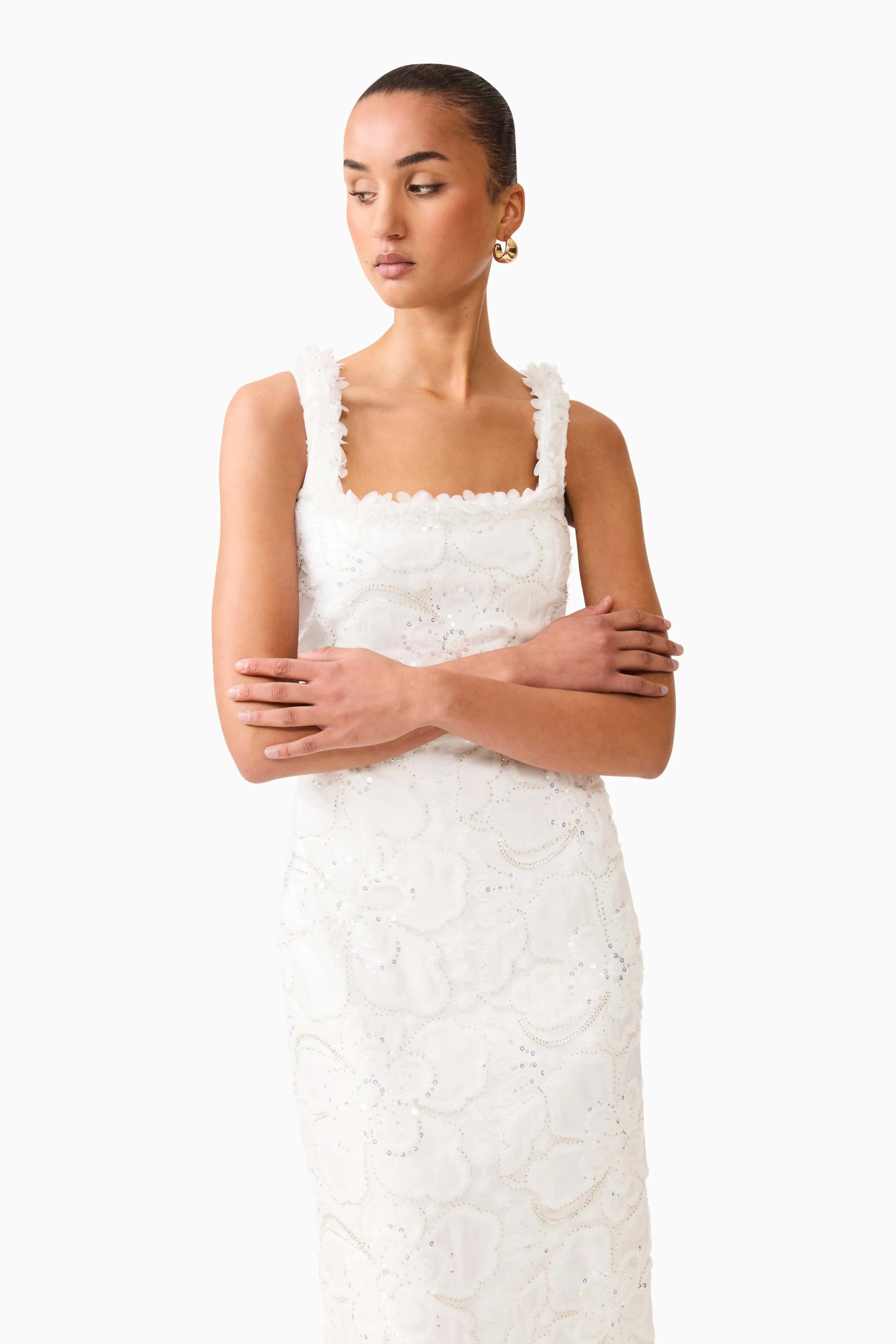 Elowen Floral Applique Midi Dress in White sold by Elliatt product image thumbnail 2