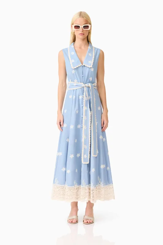 CURAAE Estella Midi Dress in Blue & Cream made by Elliatt